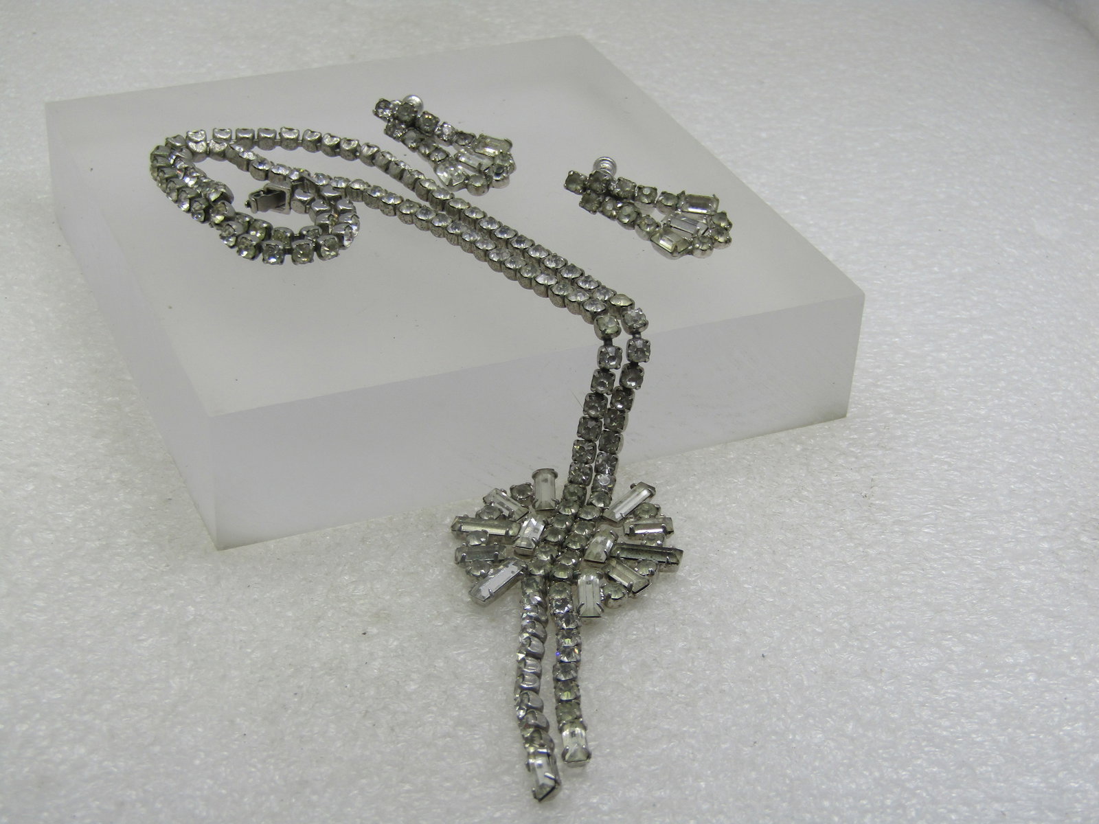 Vintage Rhinestone Drop Necklace & Earrings, 1940's - 4