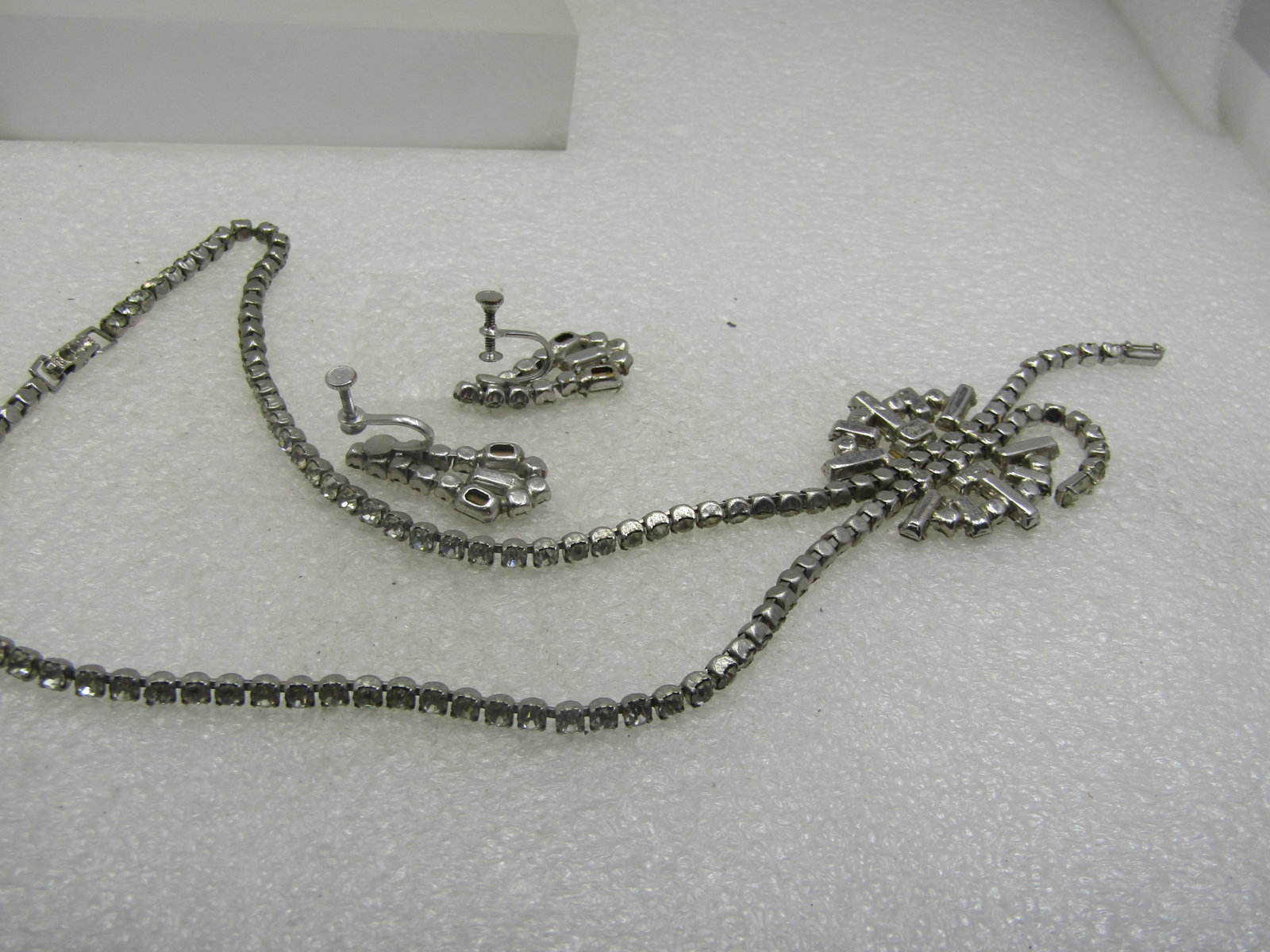 Vintage Rhinestone Drop Necklace & Earrings, 1940's - 5