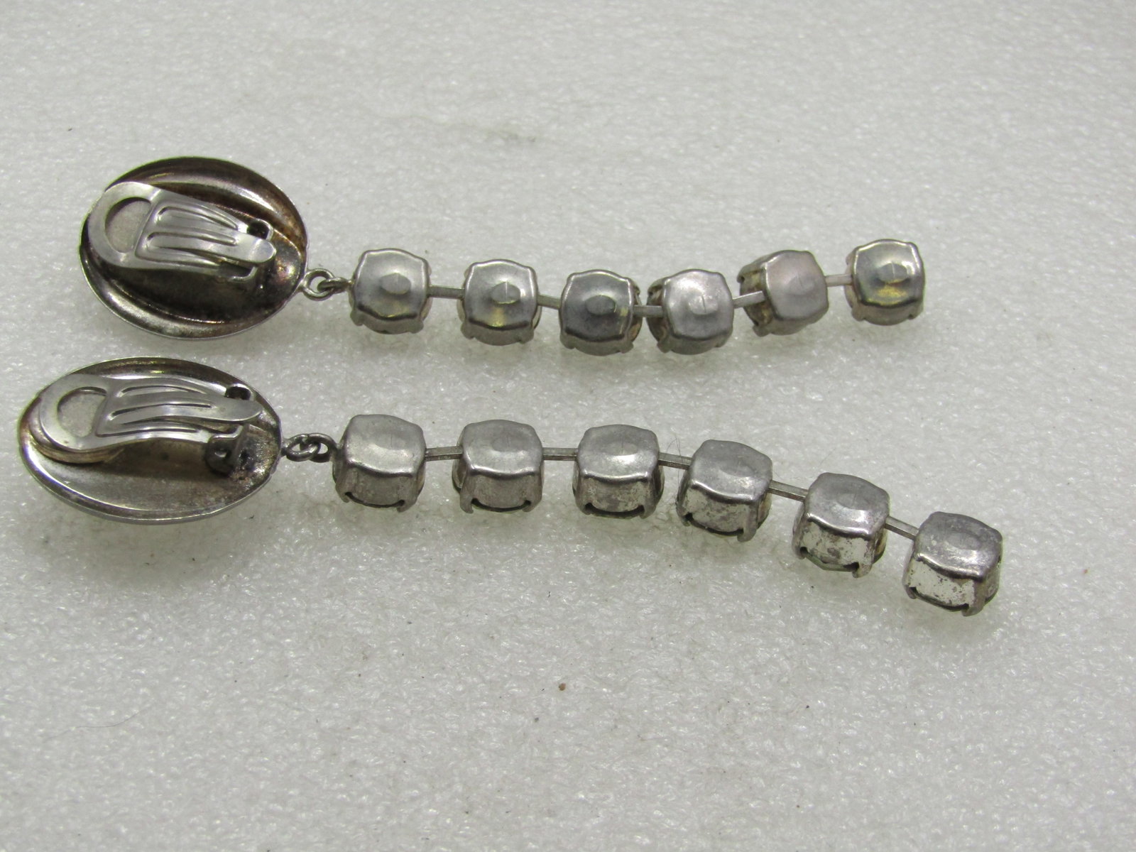 Vintage Art Deco Long Rhinestone Earrings, Clip, 1960's - 6