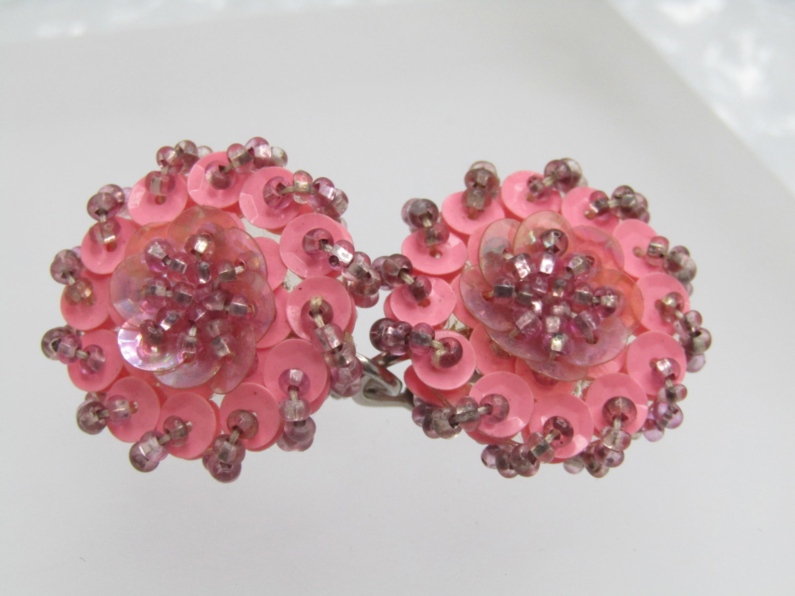 Vintage Pink & Lavender Earrings, Sequin & Beaded, 1950's-1960's. (1 of 5)