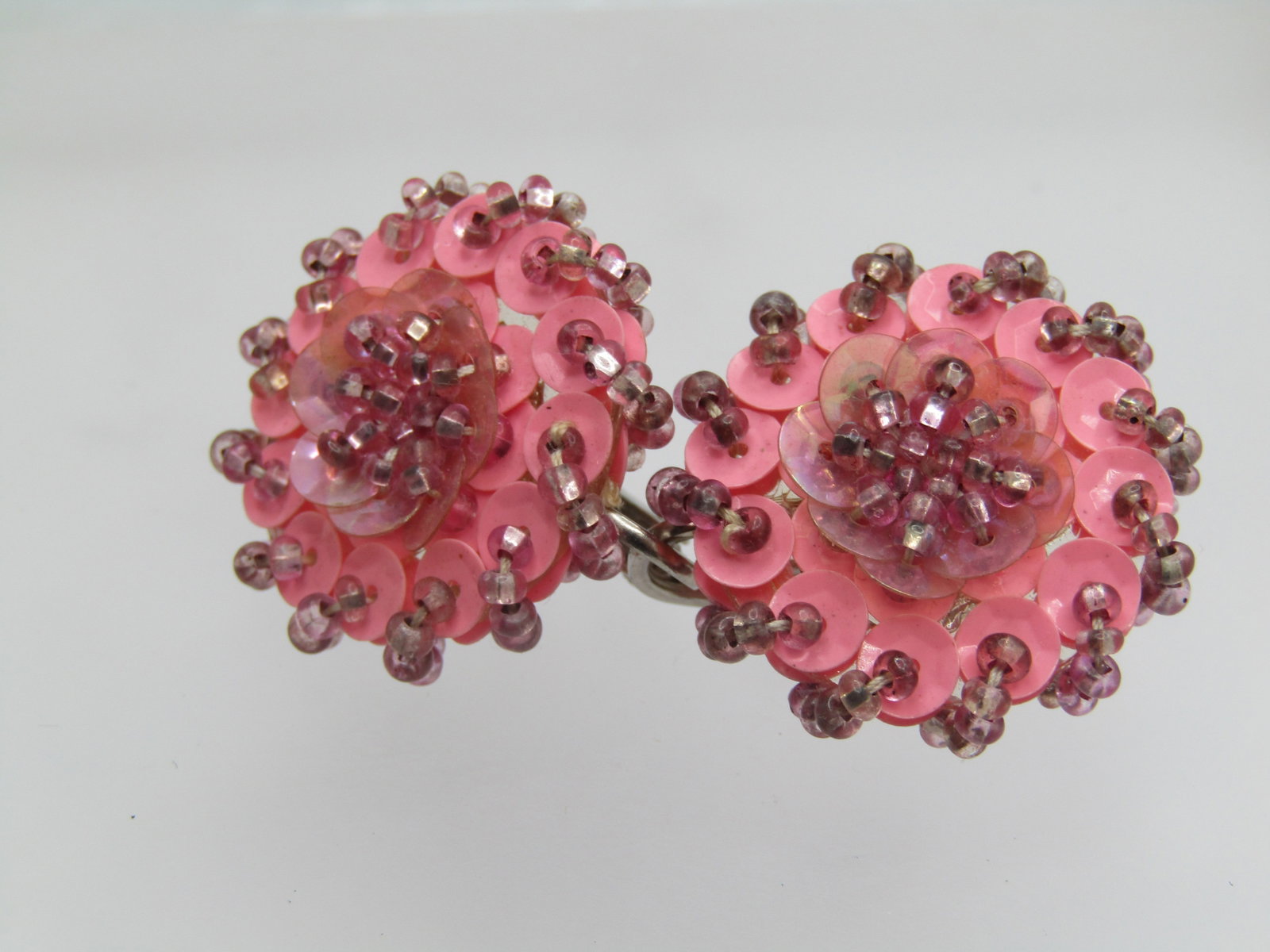 Vintage Pink & Lavender Earrings, Sequin & Beaded, 1950's-1960's. - 2