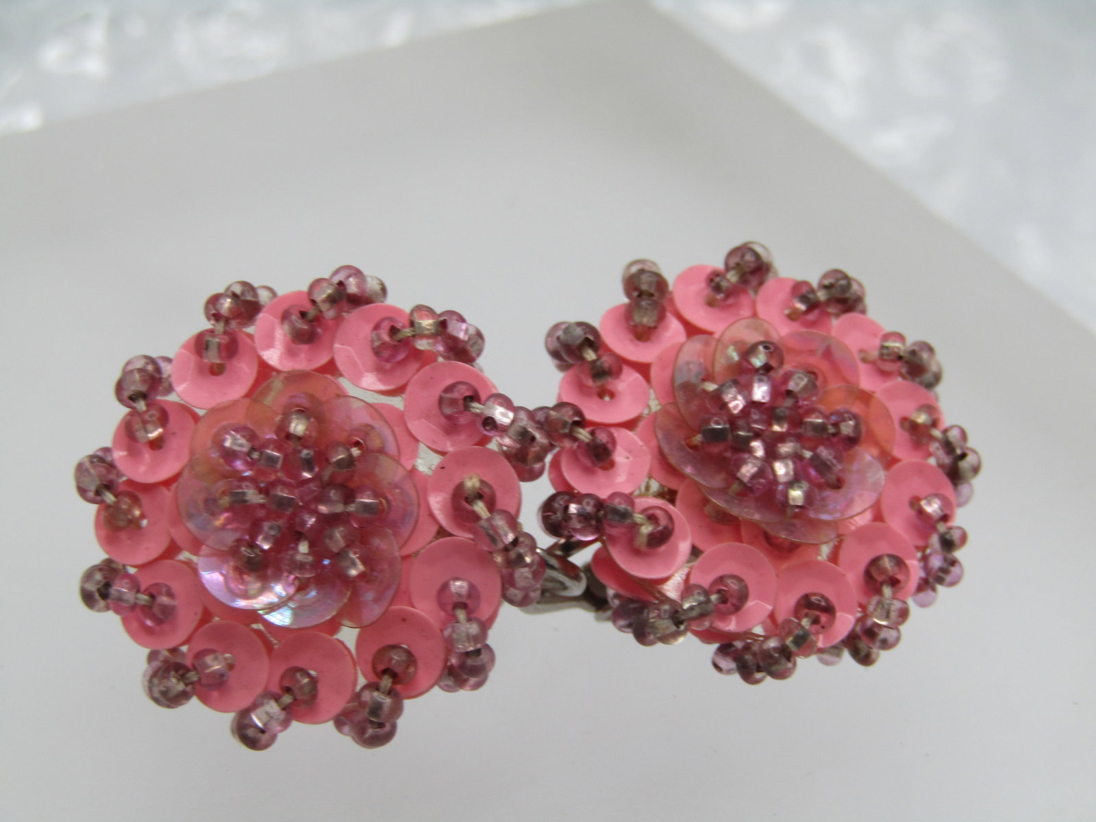Vintage Pink & Lavender Earrings, Sequin & Beaded, 1950's-1960's. - 4