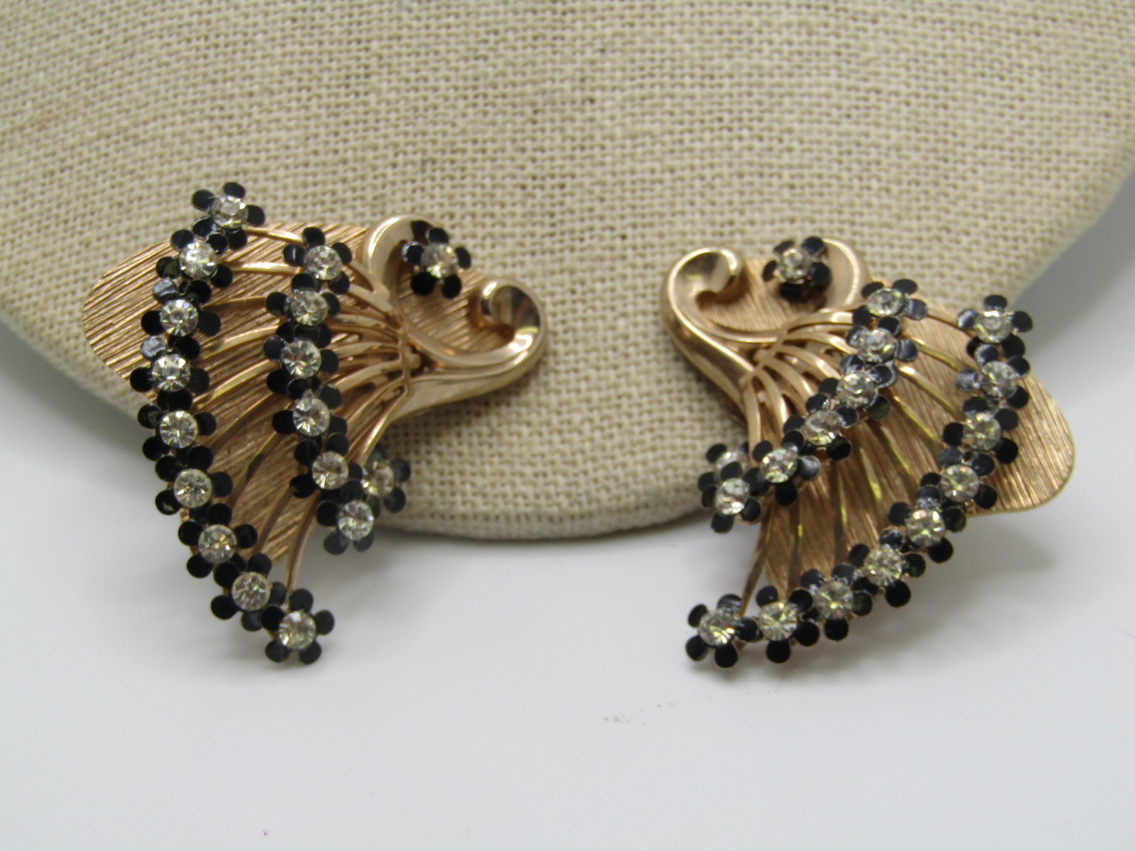 Vintage Blossom Rhinestone Clip Earrings, Art Deco Themed, 1940's - 2