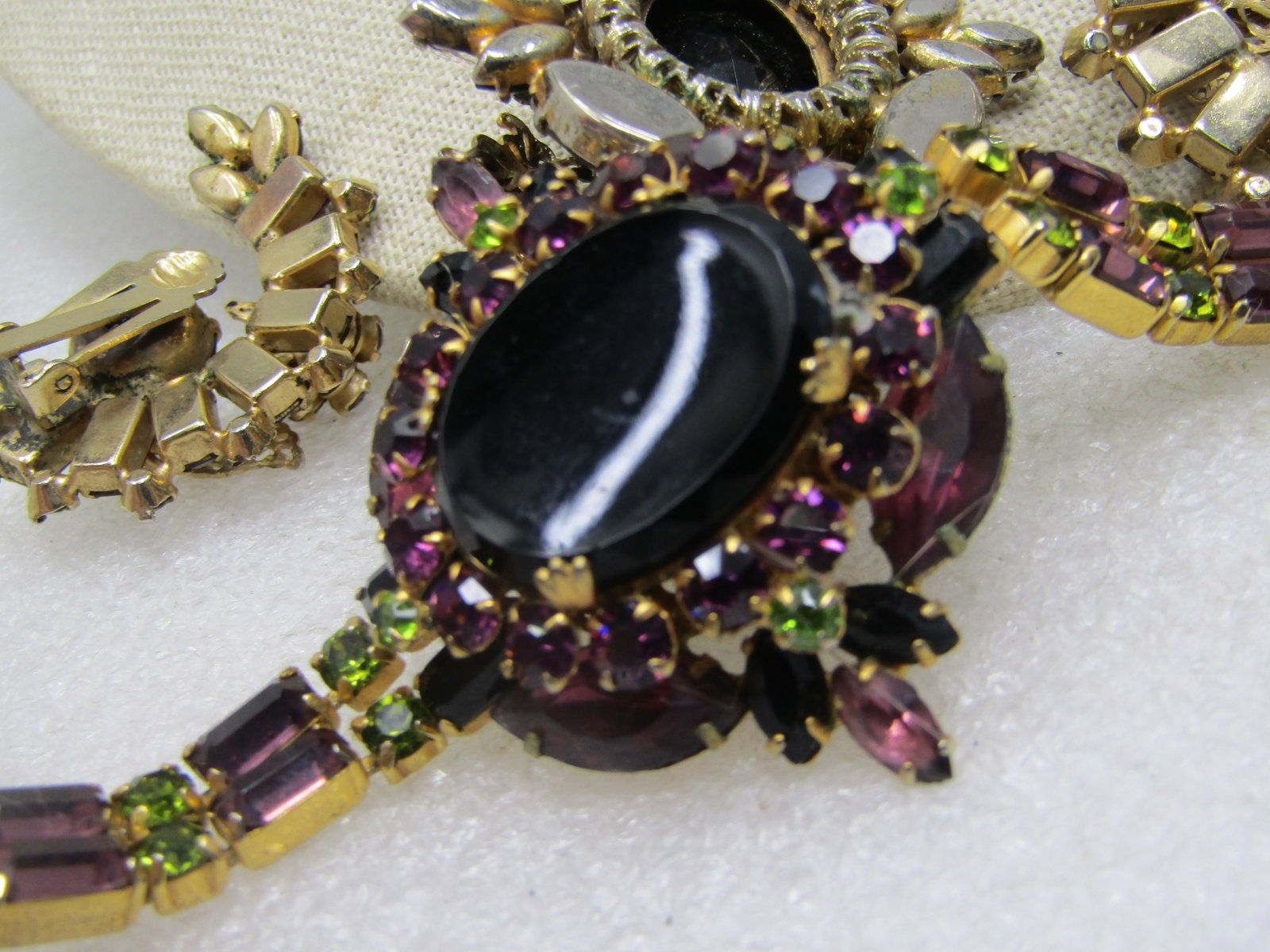 Vintage Black, Amethyst Glass Demi Parure 3 Pc. Set, 1940's, 15" - 6