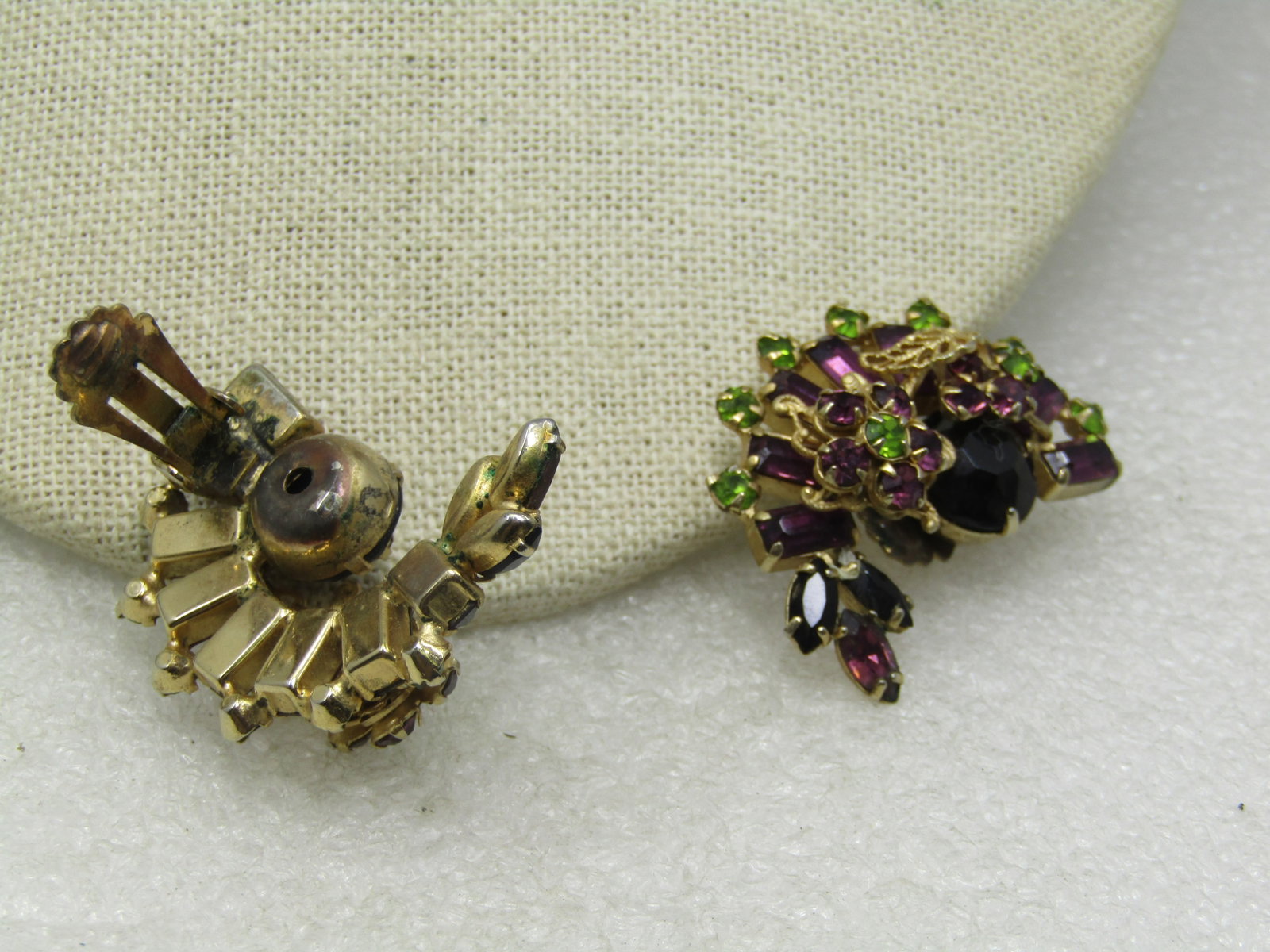 Vintage Black, Amethyst Glass Demi Parure 3 Pc. Set, 1940's, 15" - 7