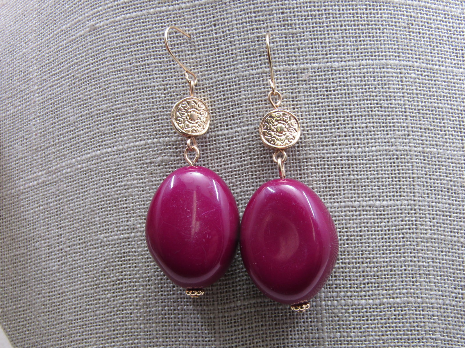 Vintage Erica Lyons Faux Coin Purple Drop Earrings, Pierced, 2.25" - 3