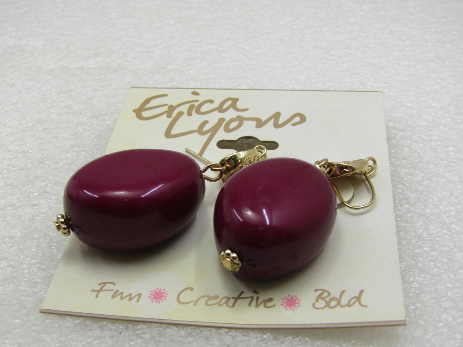 Vintage Erica Lyons Faux Coin Purple Drop Earrings, Pierced, 2.25" - 5