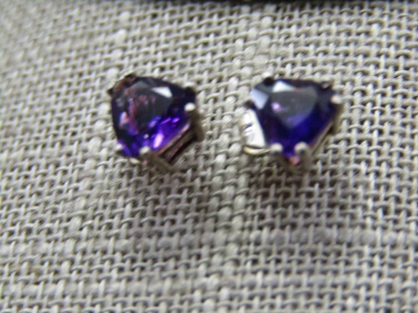 Sterling Silver Trilliant Amethyst Earrings, Pierced Studs - 4