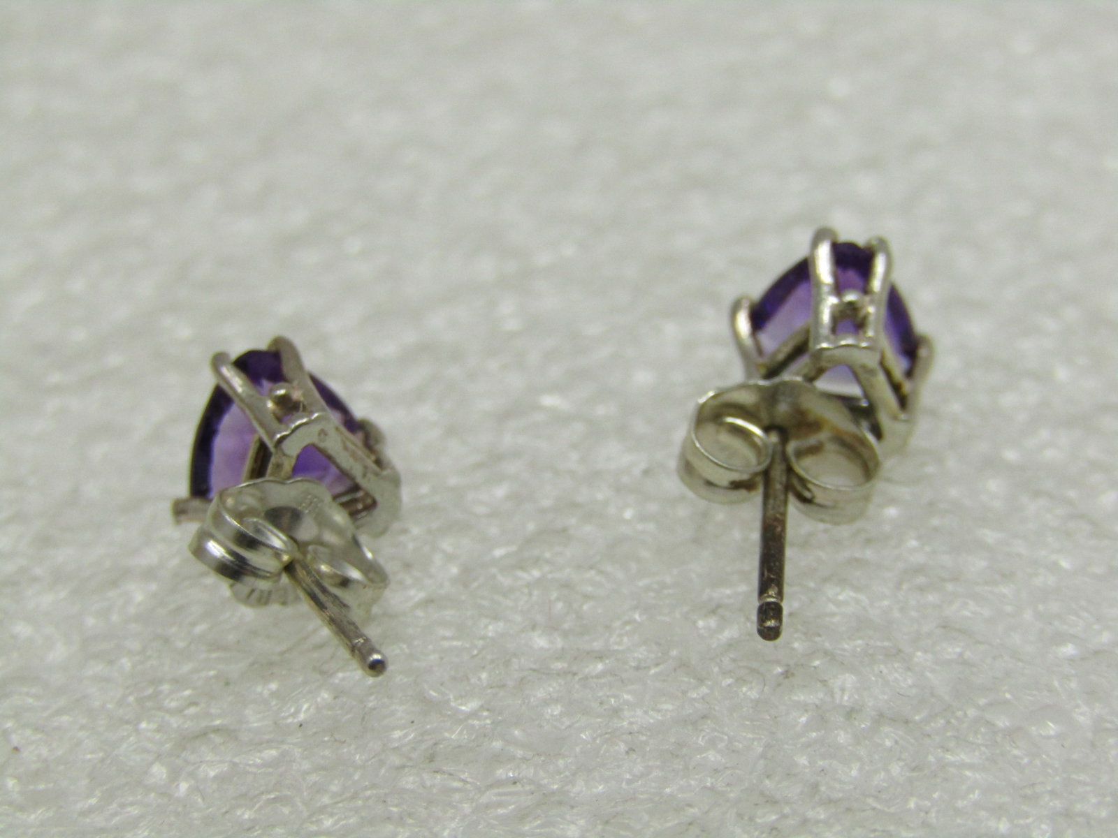 Sterling Silver Trilliant Amethyst Earrings, Pierced Studs - 6