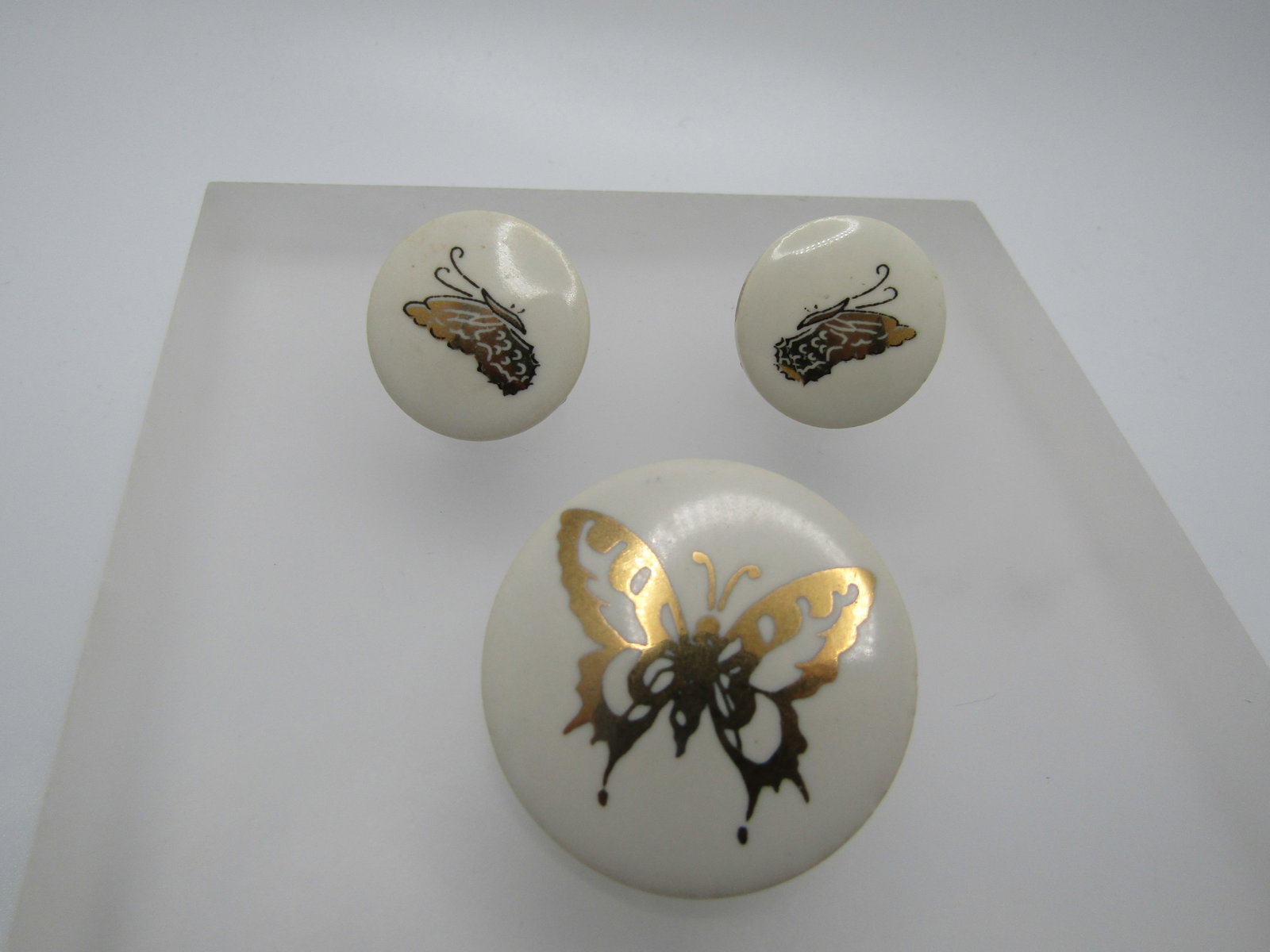 Vintage Ceramic Gold Butterfly Brooch & Earrings, Screwback, 1960's-1970's - 2