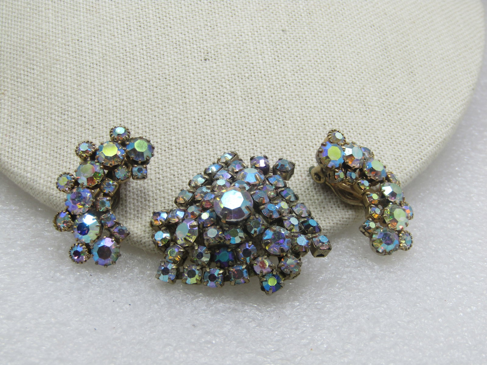 Vintage Weiss Earrings & Brooch, Aurora Boralis Mid-Century - 3