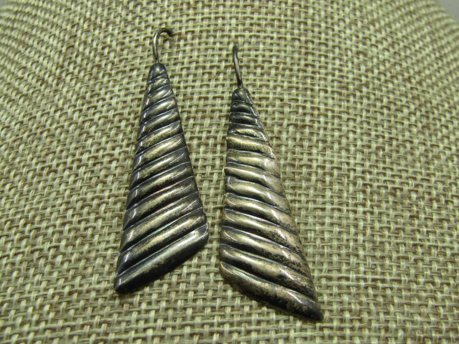 Vintage Sterling Silver Ridged Drop Earrings, 2" - 3