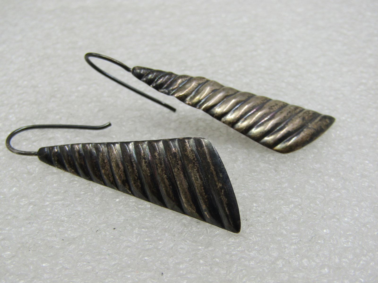 Vintage Sterling Silver Ridged Drop Earrings, 2" - 6