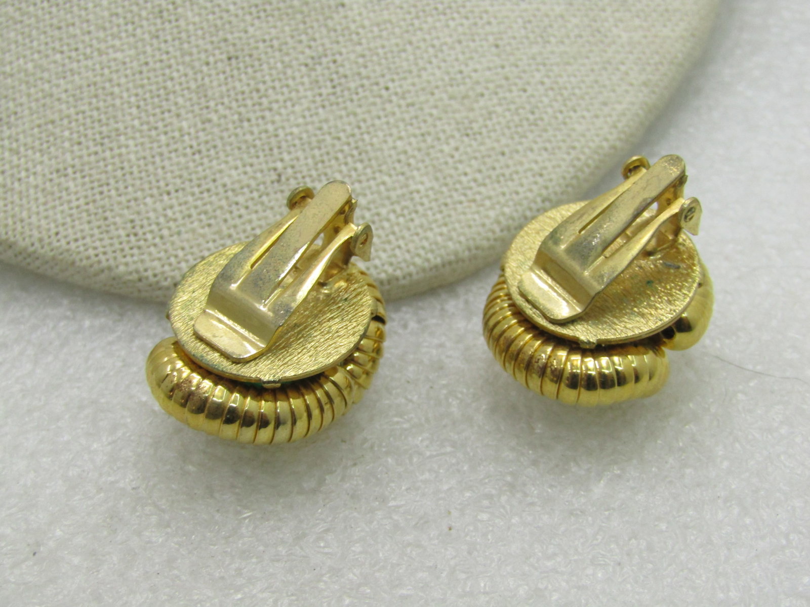 Vintage Faux Pearl Snakelike Clip Earrings, Green and Faux Pearl, 1" - 4