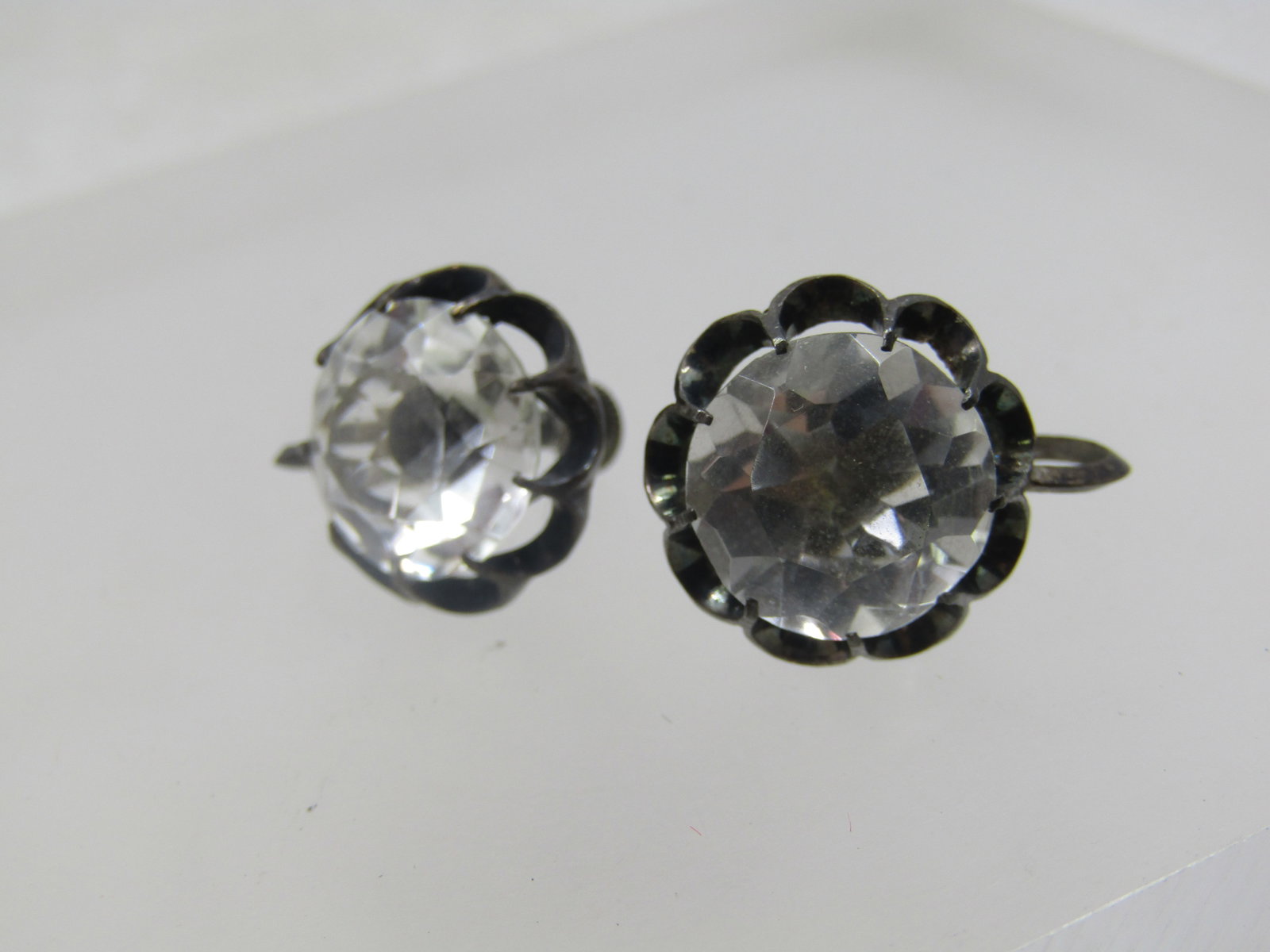 Vintage Silver Clear Quartz Earrings, Screw Back, 1930's-1940's - 3