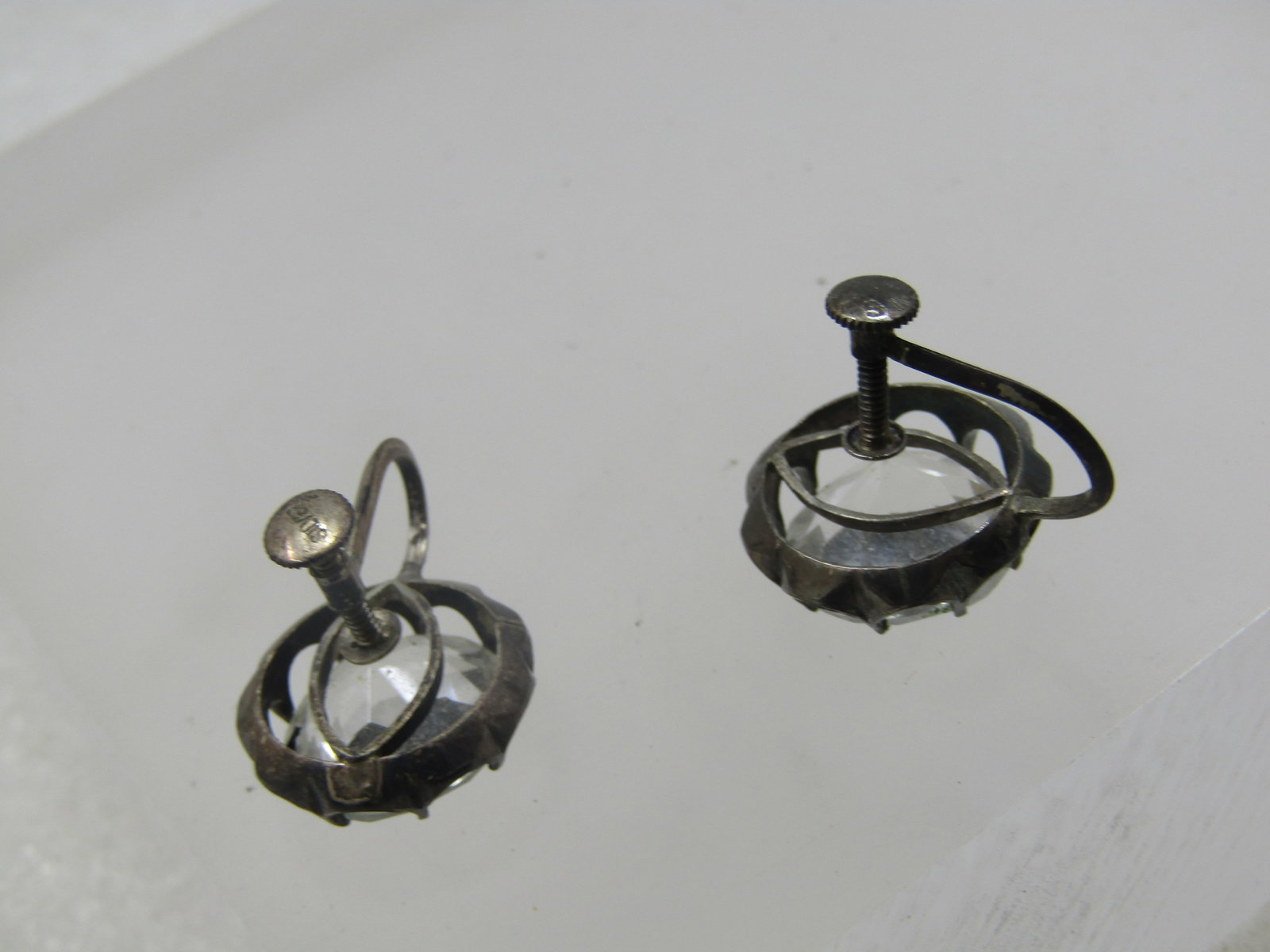 Vintage Silver Clear Quartz Earrings, Screw Back, 1930's-1940's - 4