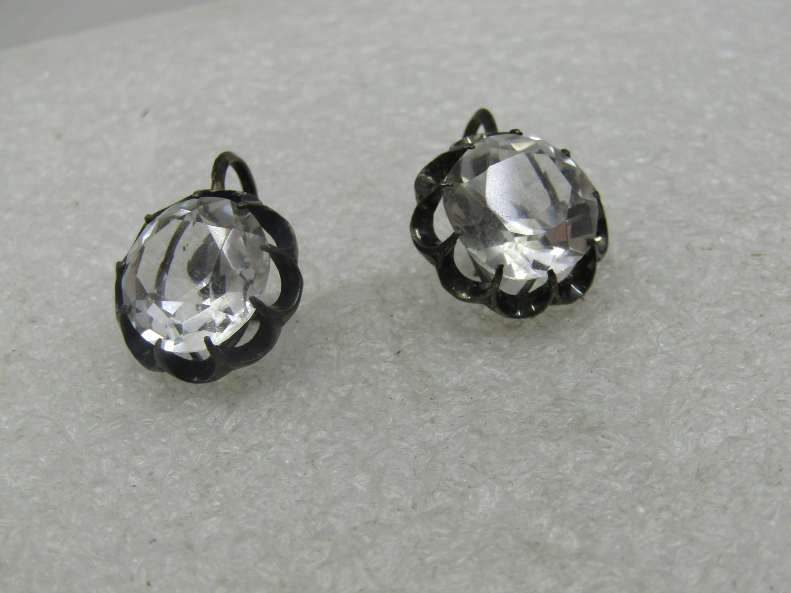 Vintage Silver Clear Quartz Earrings, Screw Back, 1930's-1940's - 5