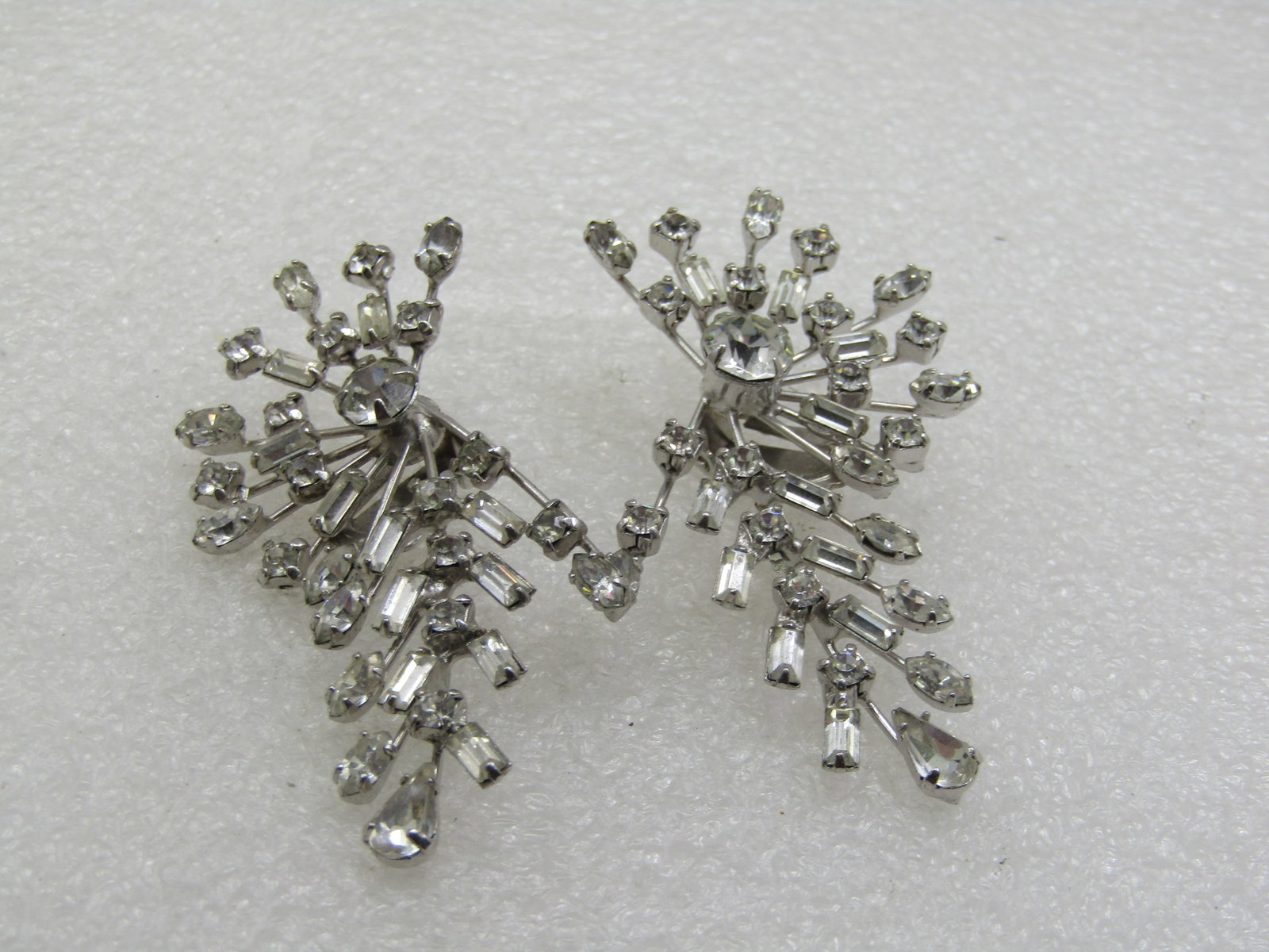 Vintage Clear Rhinestone Baguette Clip Earrings, Runway/Statement - 3