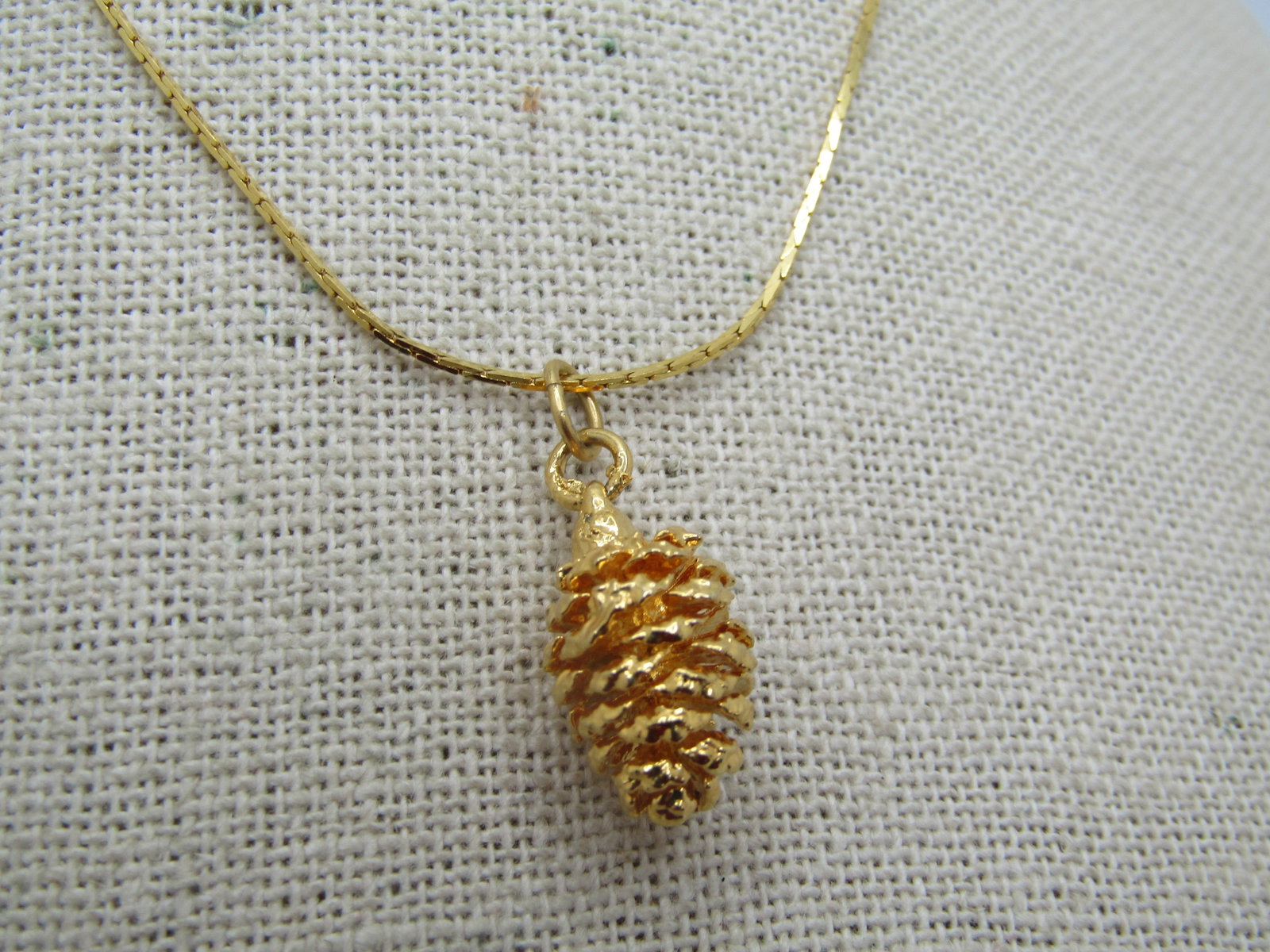 Vintage Pinecone Necklace & Earrings Set, Pierced, 22", 1970's-1980's - 2