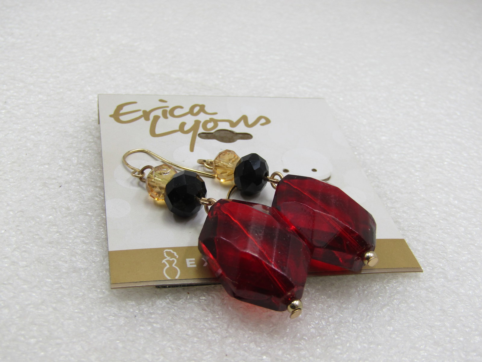 Vintage Erica Lyons Red & Black Drop Earrings, Pierced. 2-3/8" - 5