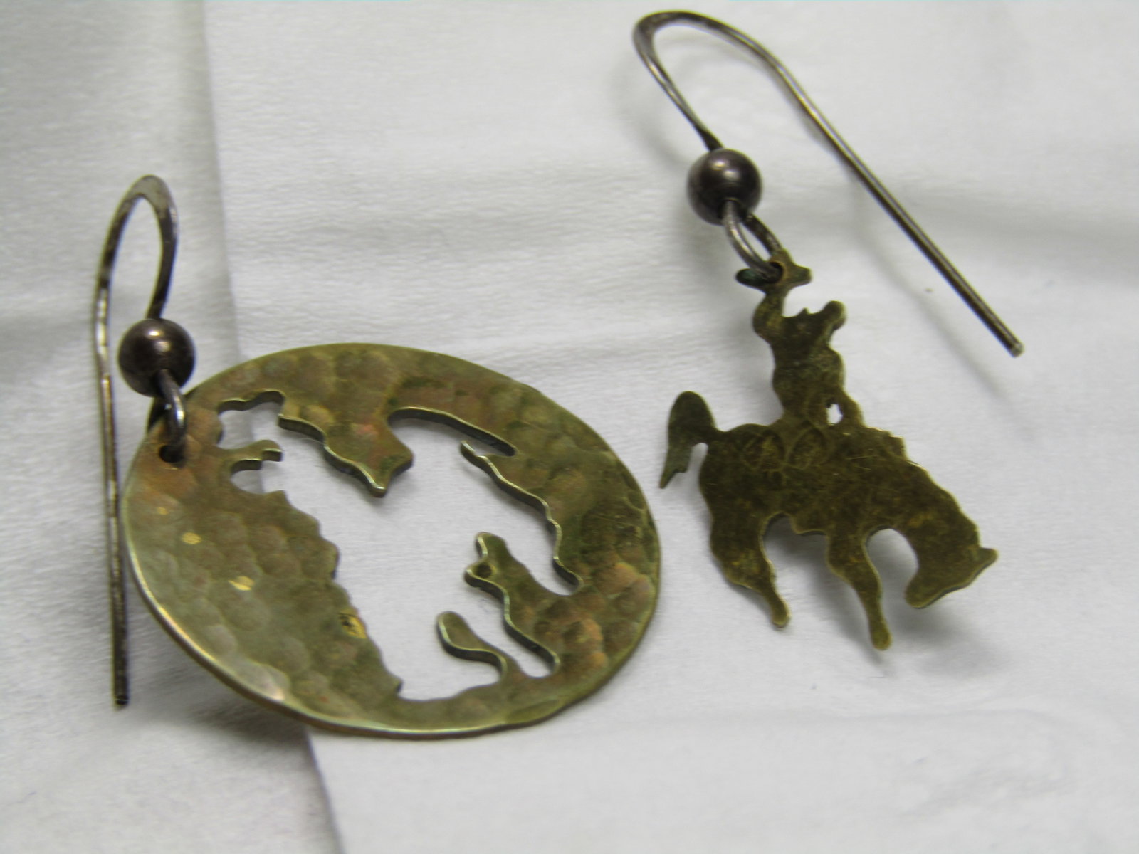 Vintage Rodeo Hammered Brass Earrings, Pierced - 2