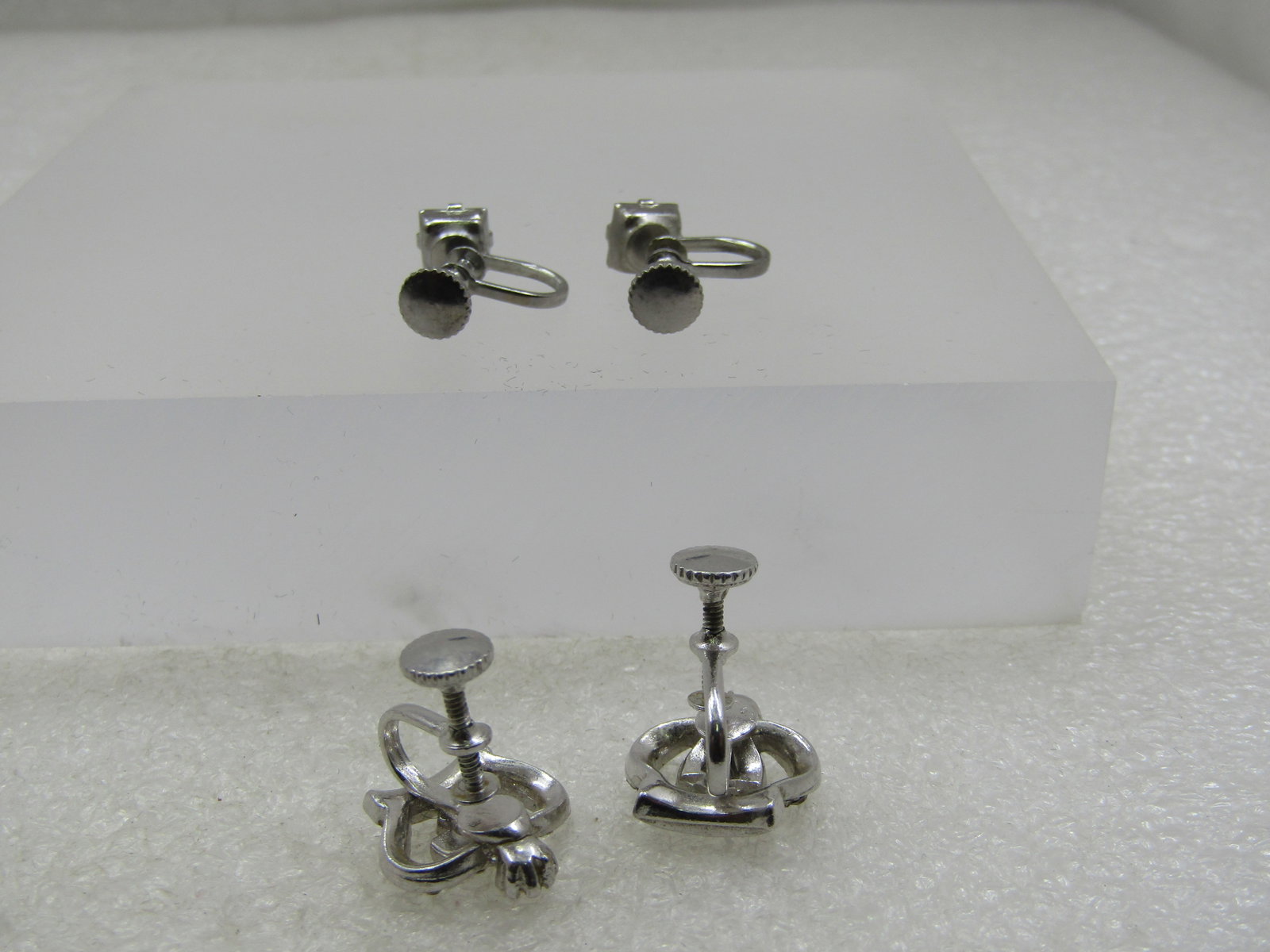 Vintage Rhinestone Crown & Stud Screwback Earrings, 1940's, 2 pair - 5