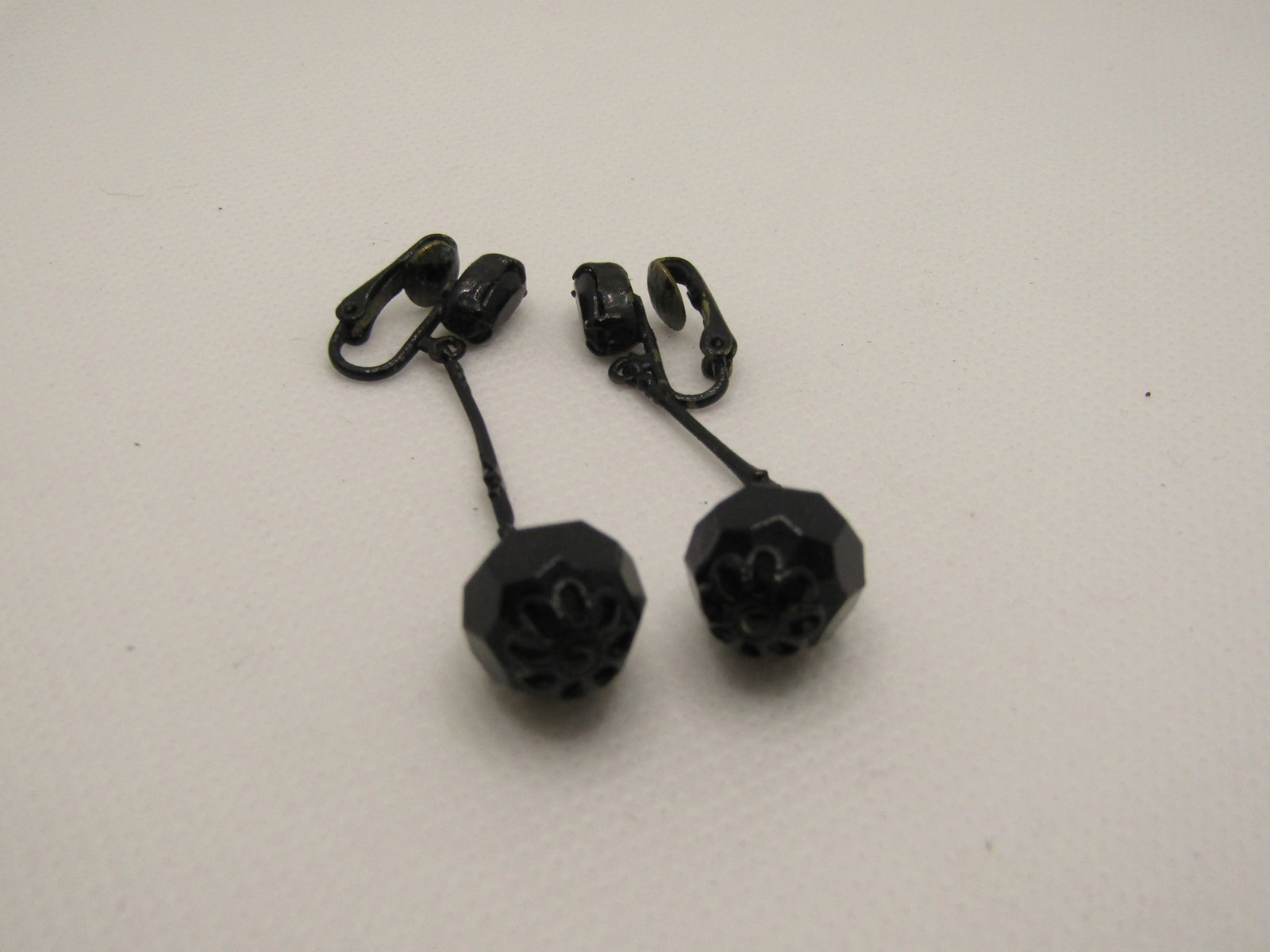 Vintage Black Rhinestone Drop Earrings, Clip, 2.25" - 4