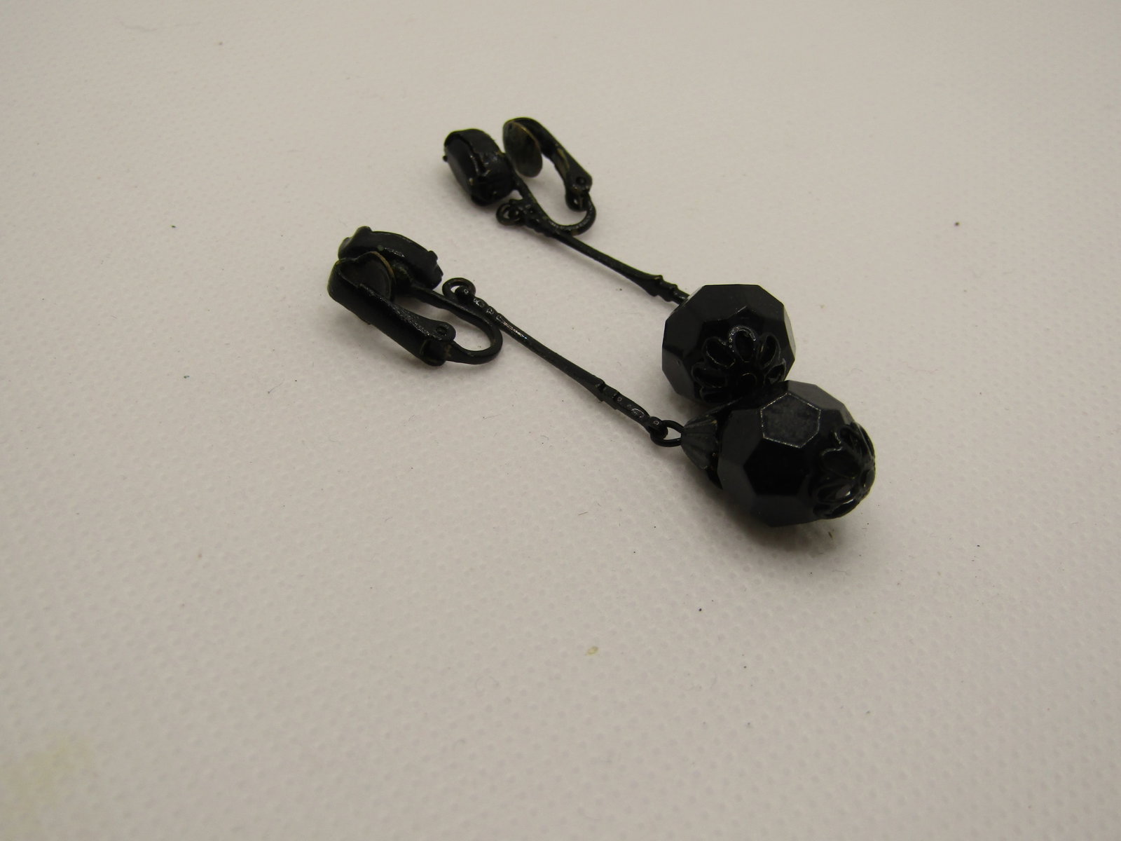 Vintage Black Rhinestone Drop Earrings, Clip, 2.25" - 5