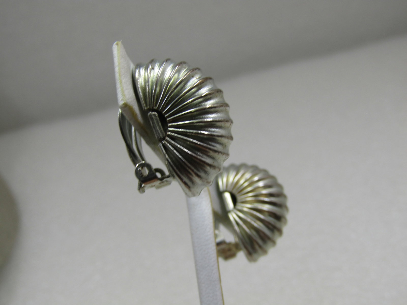 Vintage Gay Boyer Accordian Clip Earrings, Silver Tone, 1980's - 2