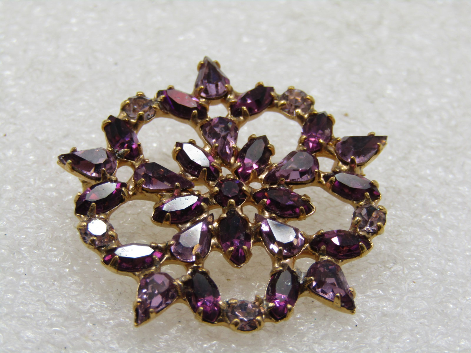 Lavender & Purple Rhinestone Brooch & Earrings, - 4