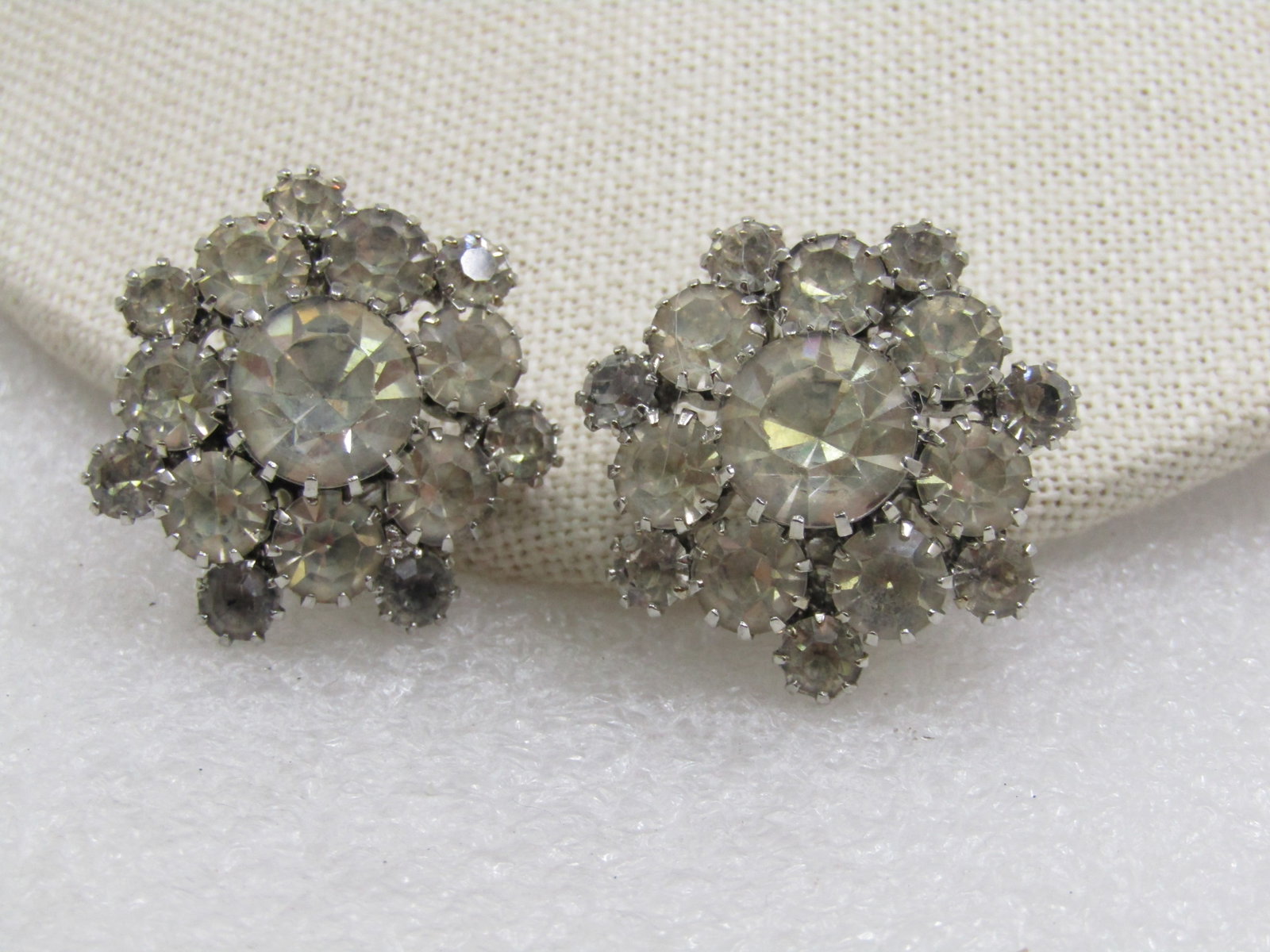 Vintage Rhinestone Blossom Clip Earrings, 1.25" - 3