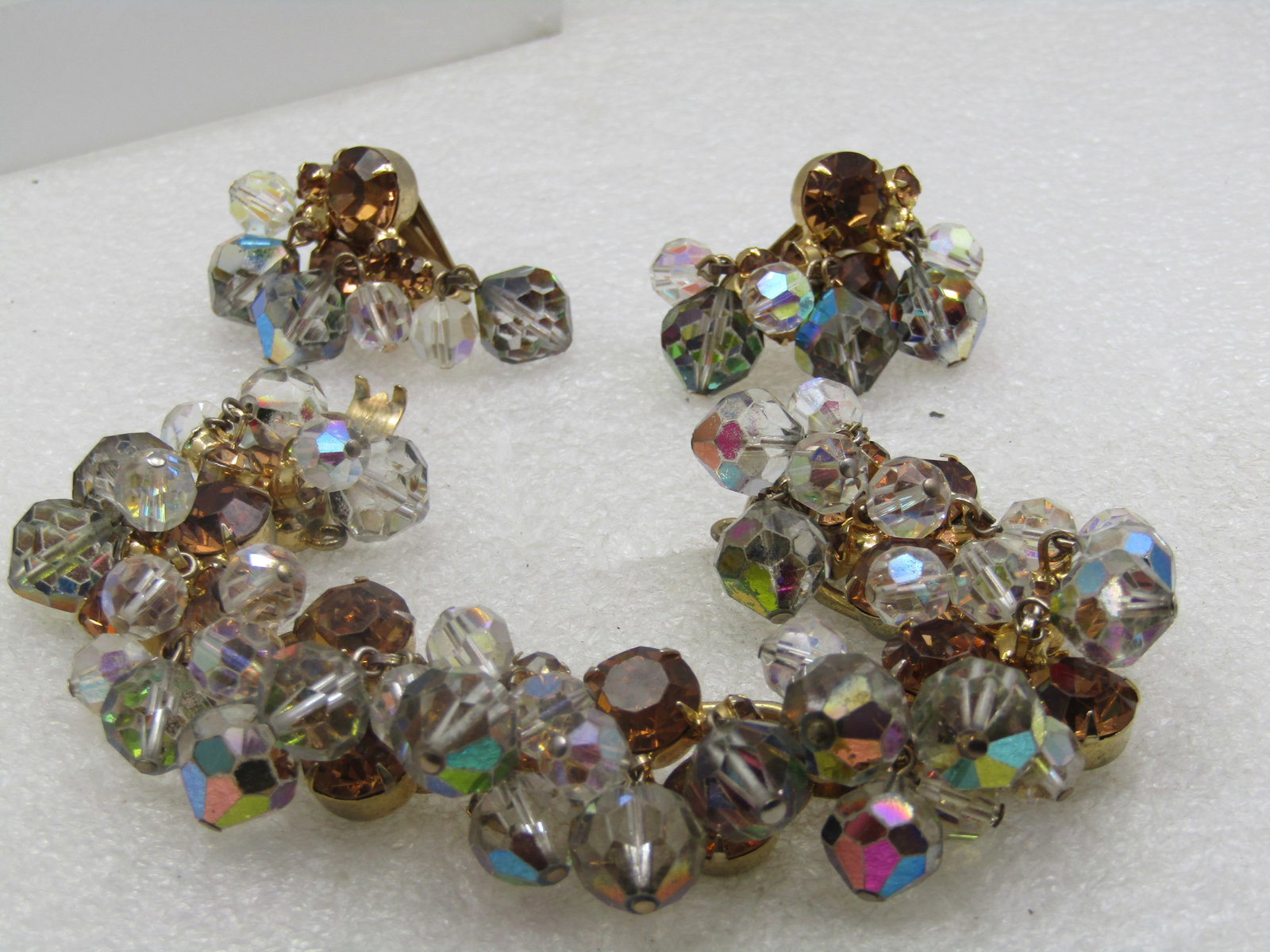 Vintage Rhinestone Dangle Bracelet & Earrings, Juliana, 1940's, 7" - 5