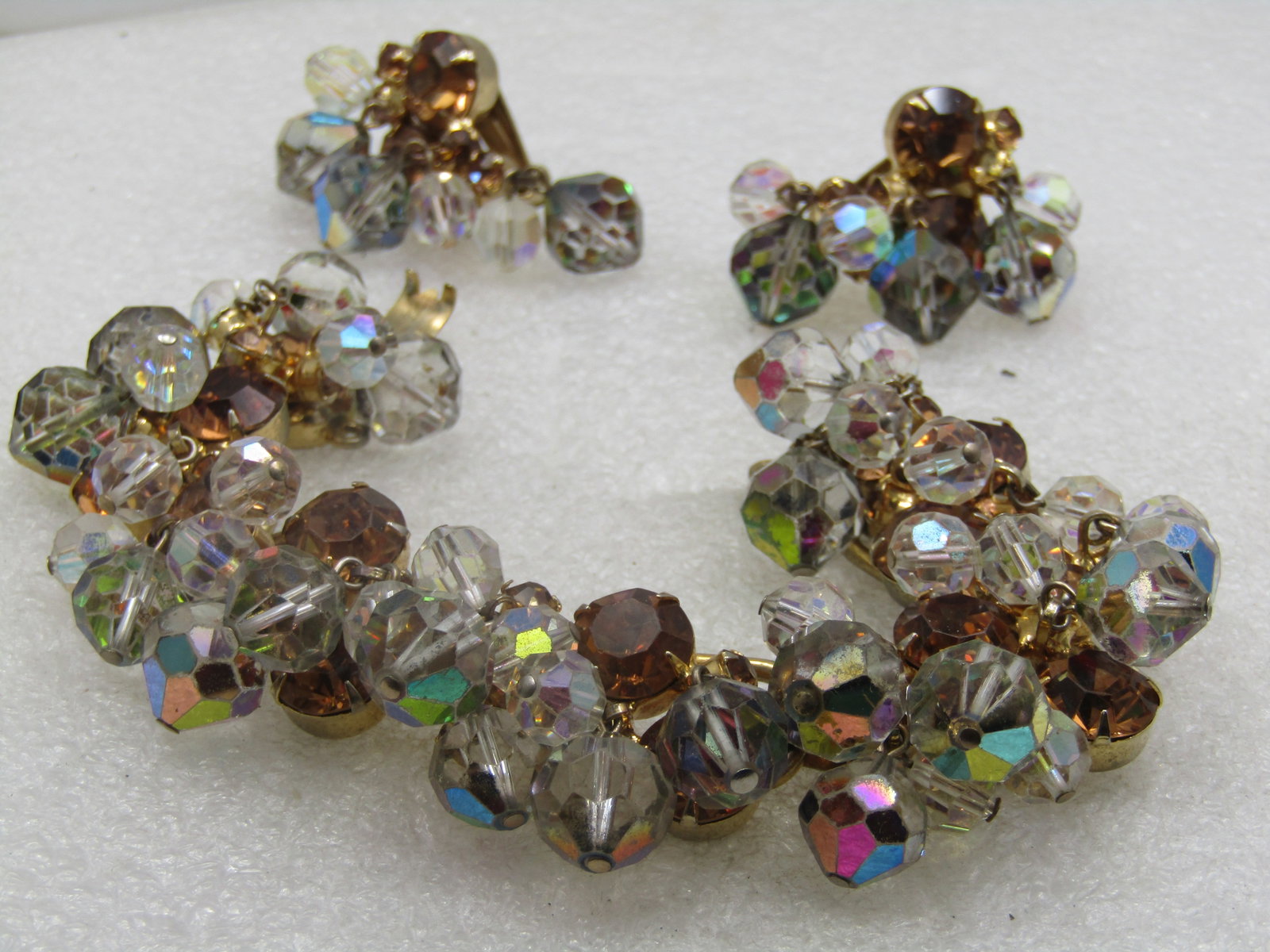 Vintage Rhinestone Dangle Bracelet & Earrings, Juliana, 1940's, 7" - 6