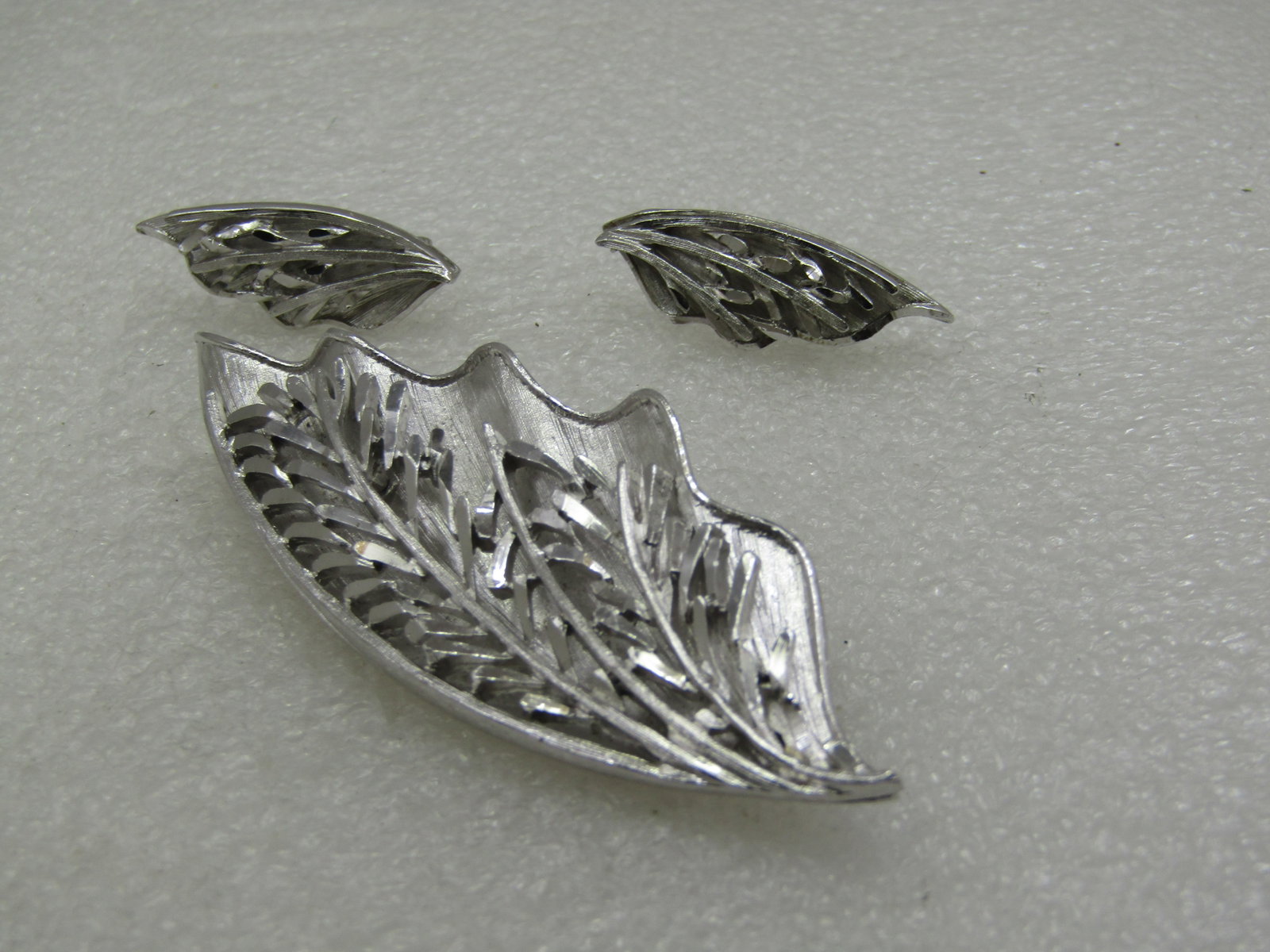 Vintage Coro Leaf Brooch & Clip Earrings Set, Tiered, 1960's - 2