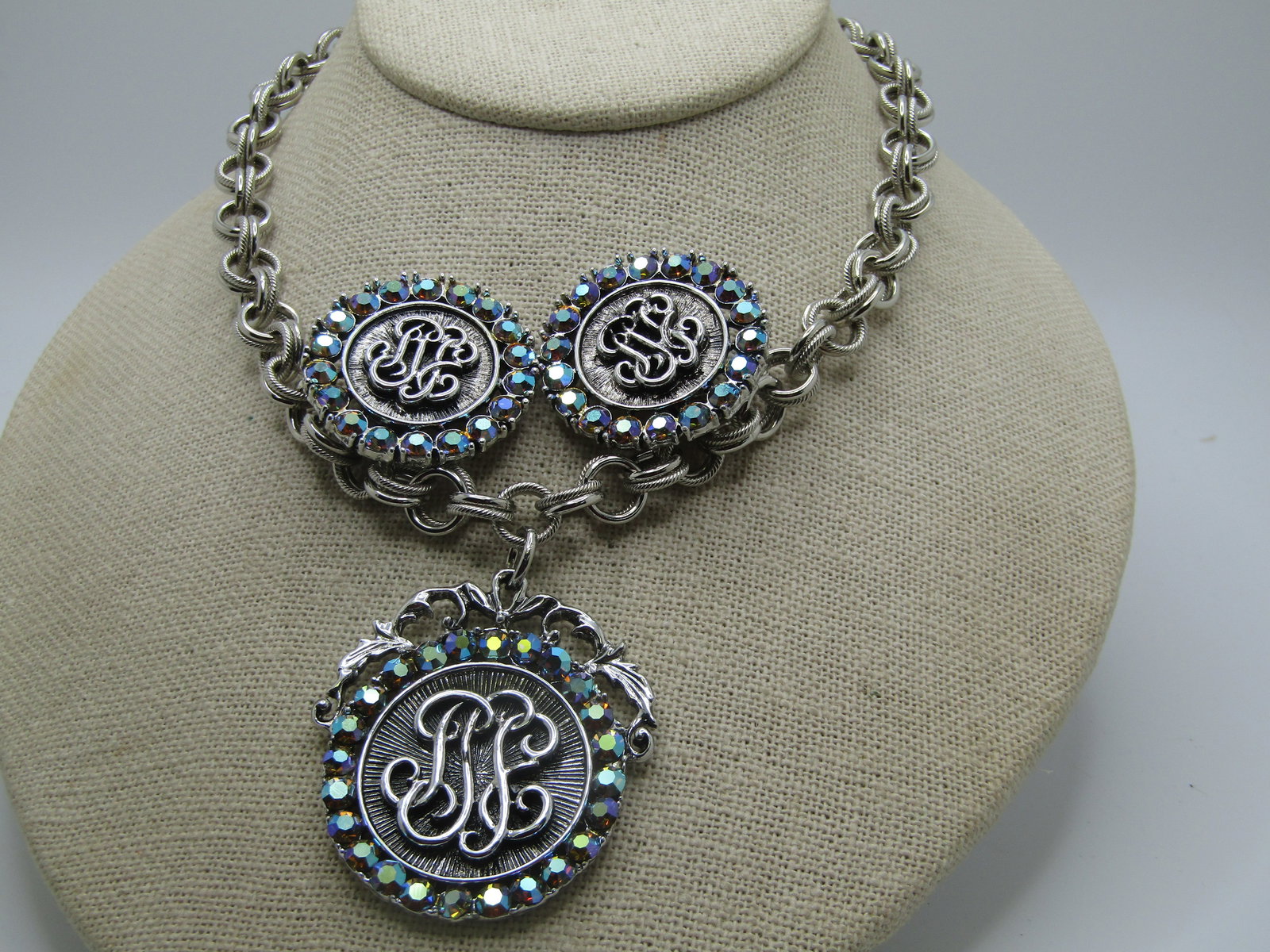 Vintage AB Rhinestone Necklace & earrings Set, 1950's, 15" - 3