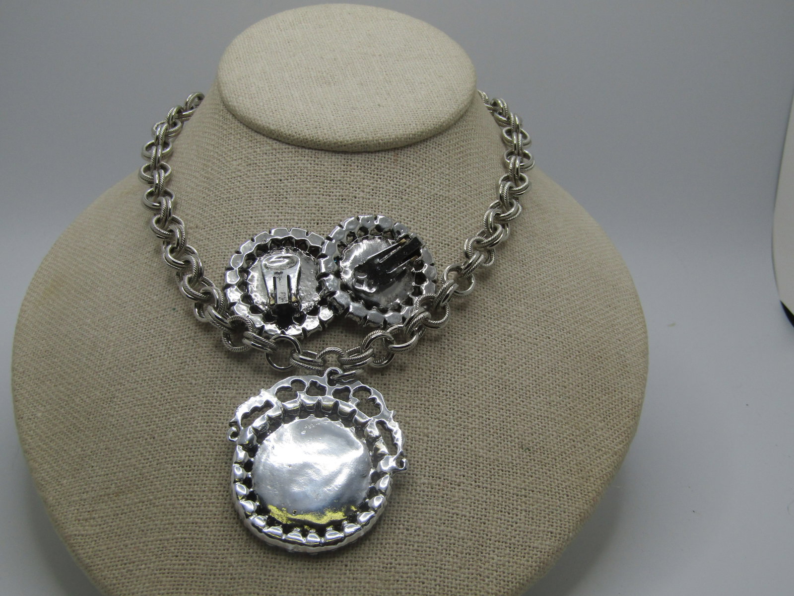Vintage AB Rhinestone Necklace & earrings Set, 1950's, 15" - 4