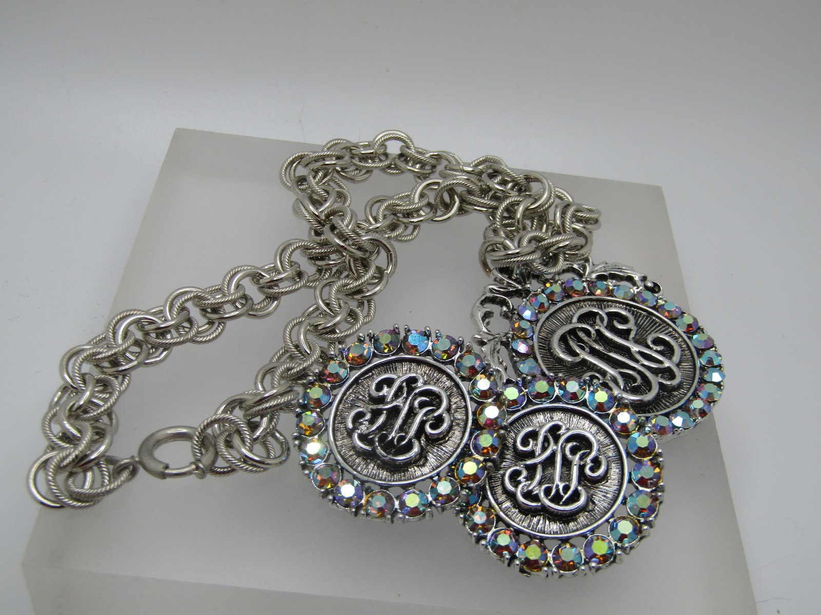 Vintage AB Rhinestone Necklace & earrings Set, 1950's, 15" - 5