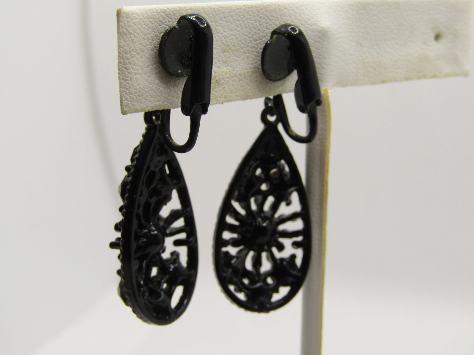 Vintage Black Rhinestone Stud & Dangle Earrings, Clip - 6