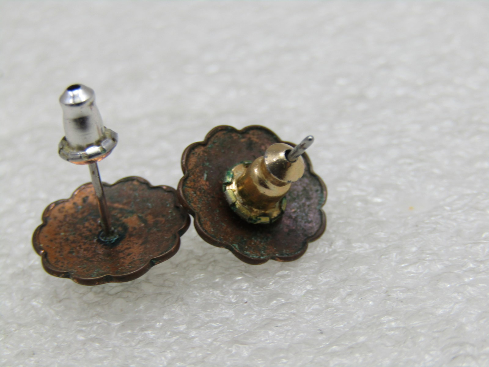 Vintage Southestern Copper Turquoise Earrings, Pierced Stud, 1/2" - 6