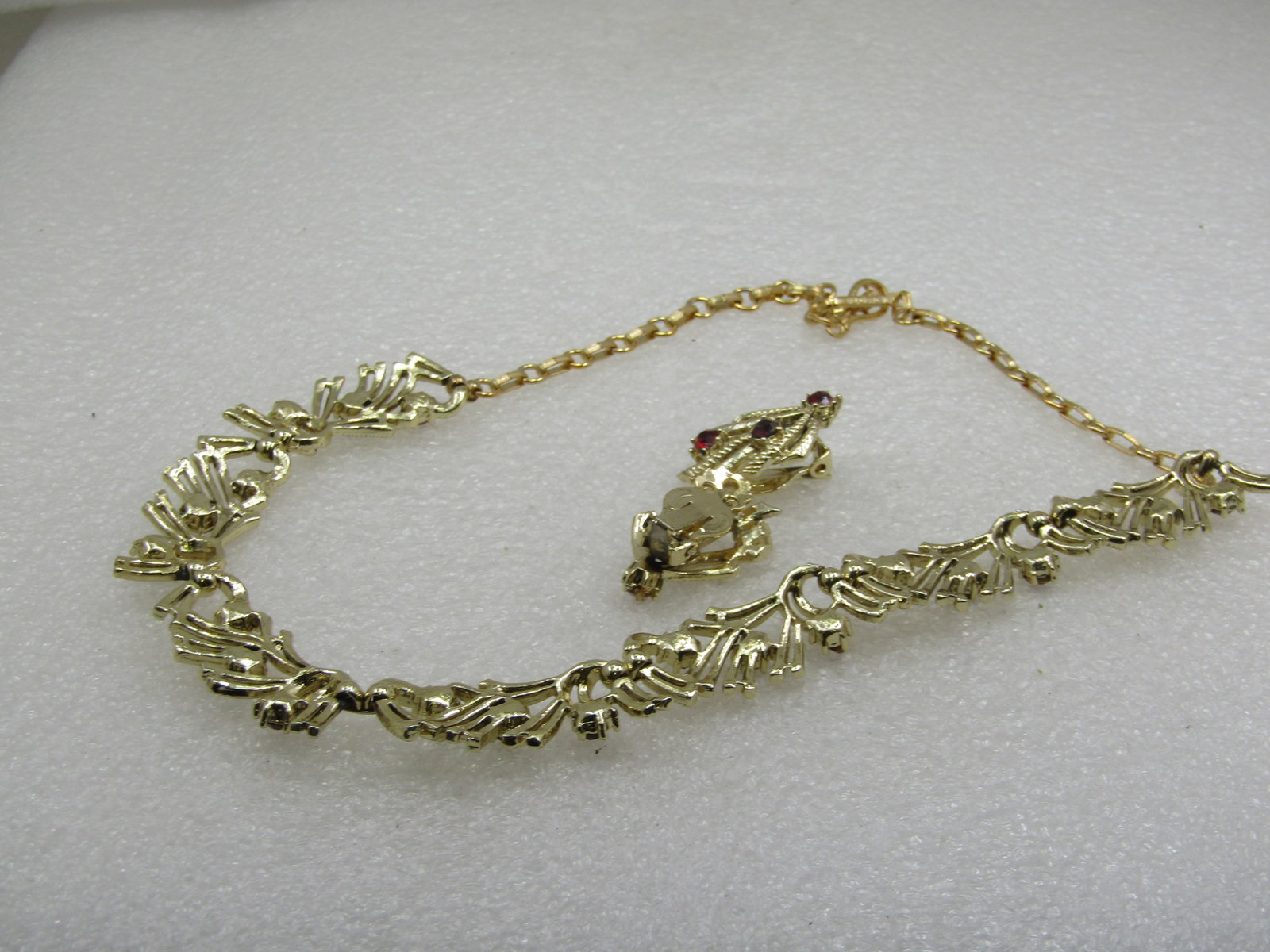 Vintage Coro Red Rhinestone Necklace & Earrings Set, Mid-Century, - 8