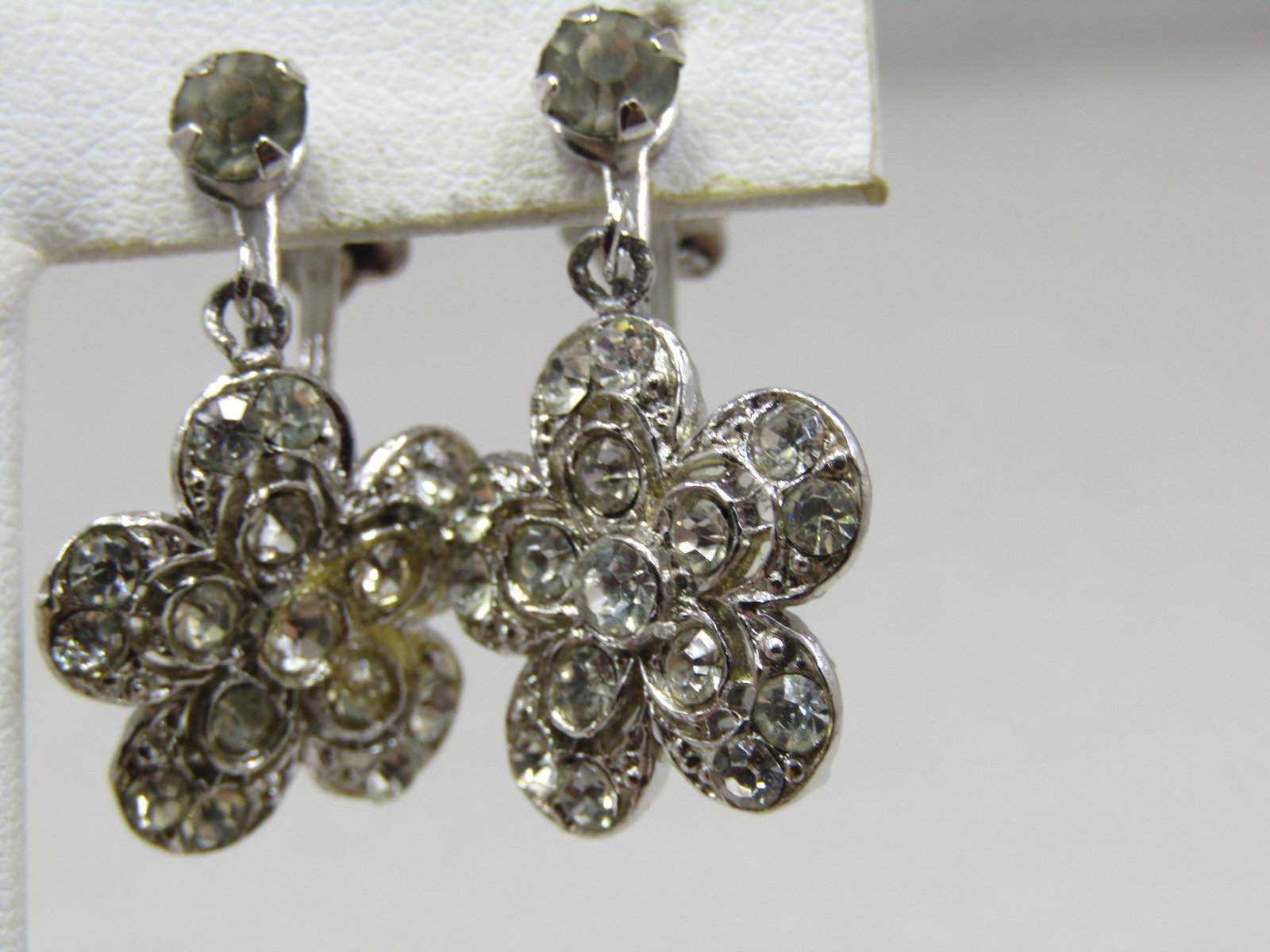 Vintage Rhinestone Floral Stud & Drop Earrings, Screwback - 2
