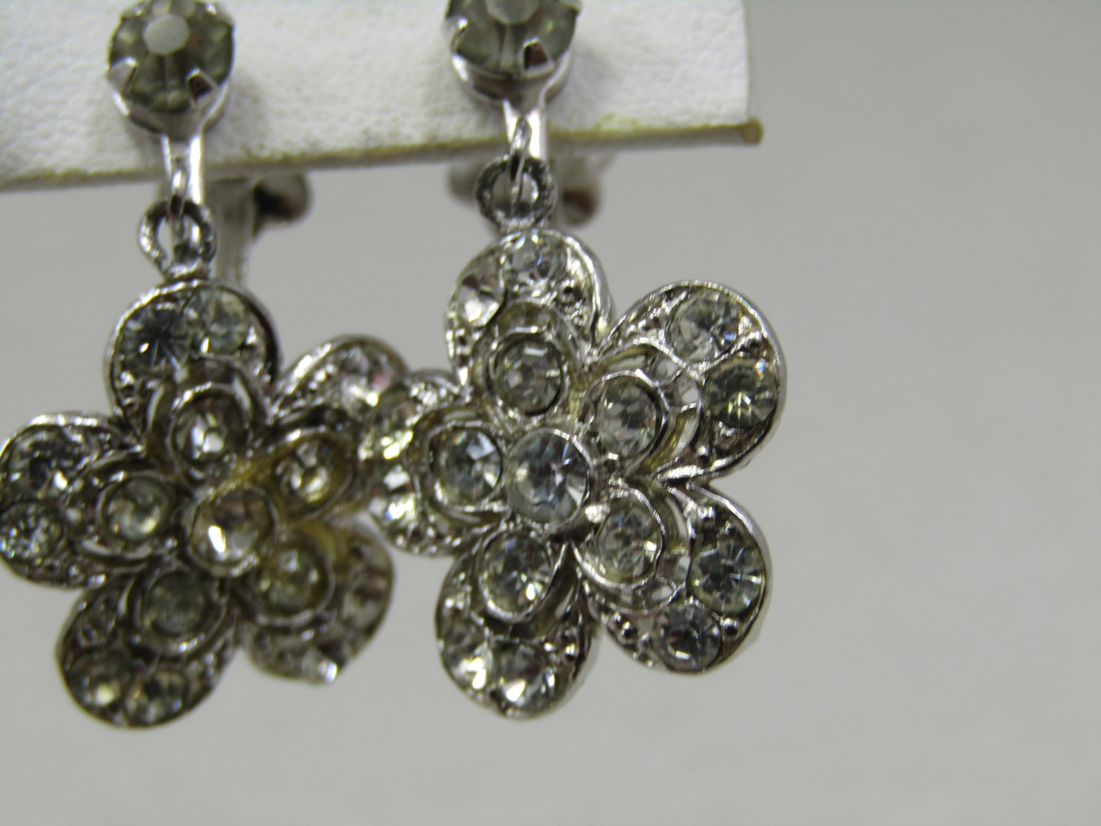 Vintage Rhinestone Floral Stud & Drop Earrings, Screwback - 3