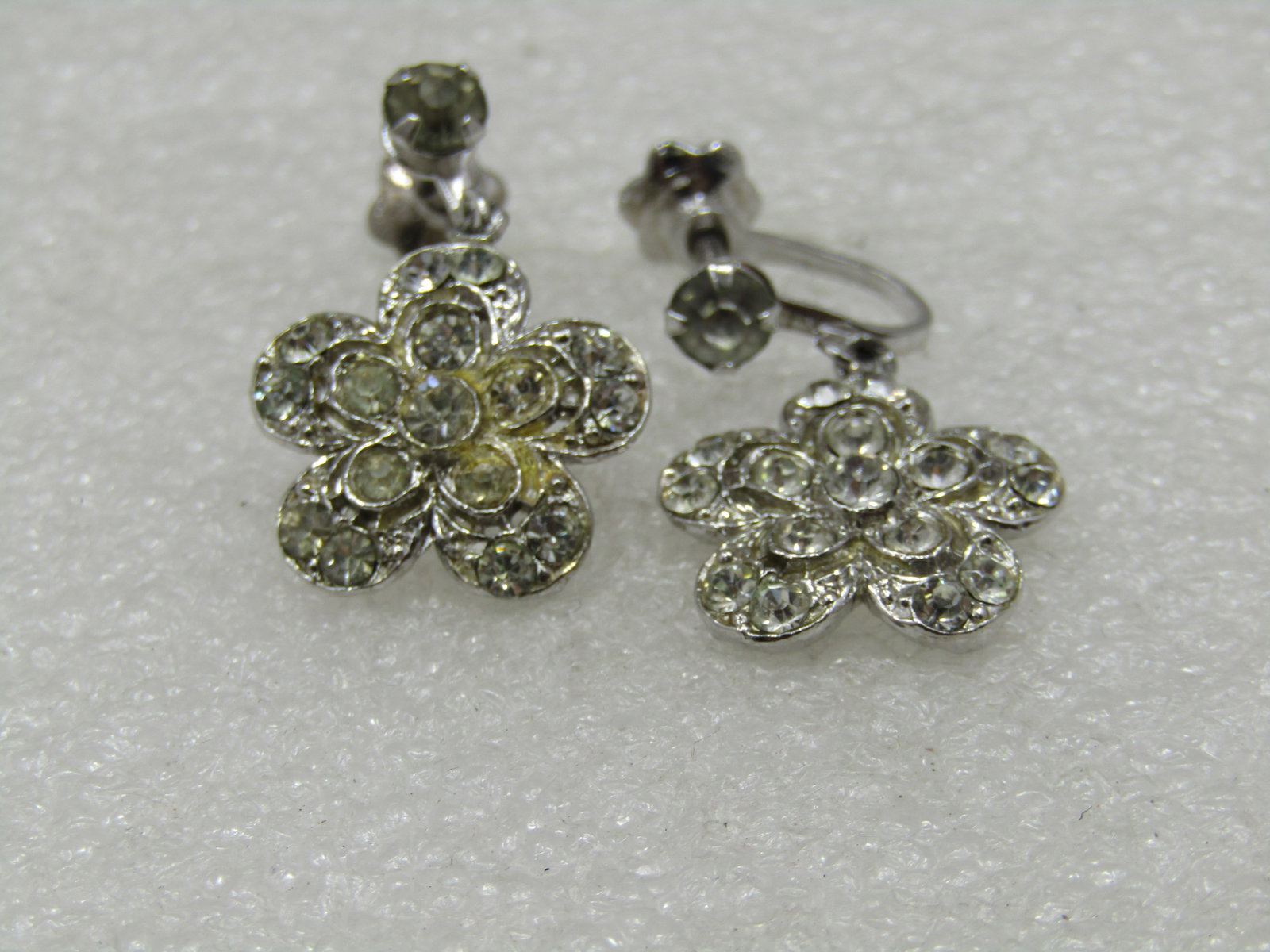 Vintage Rhinestone Floral Stud & Drop Earrings, Screwback - 5