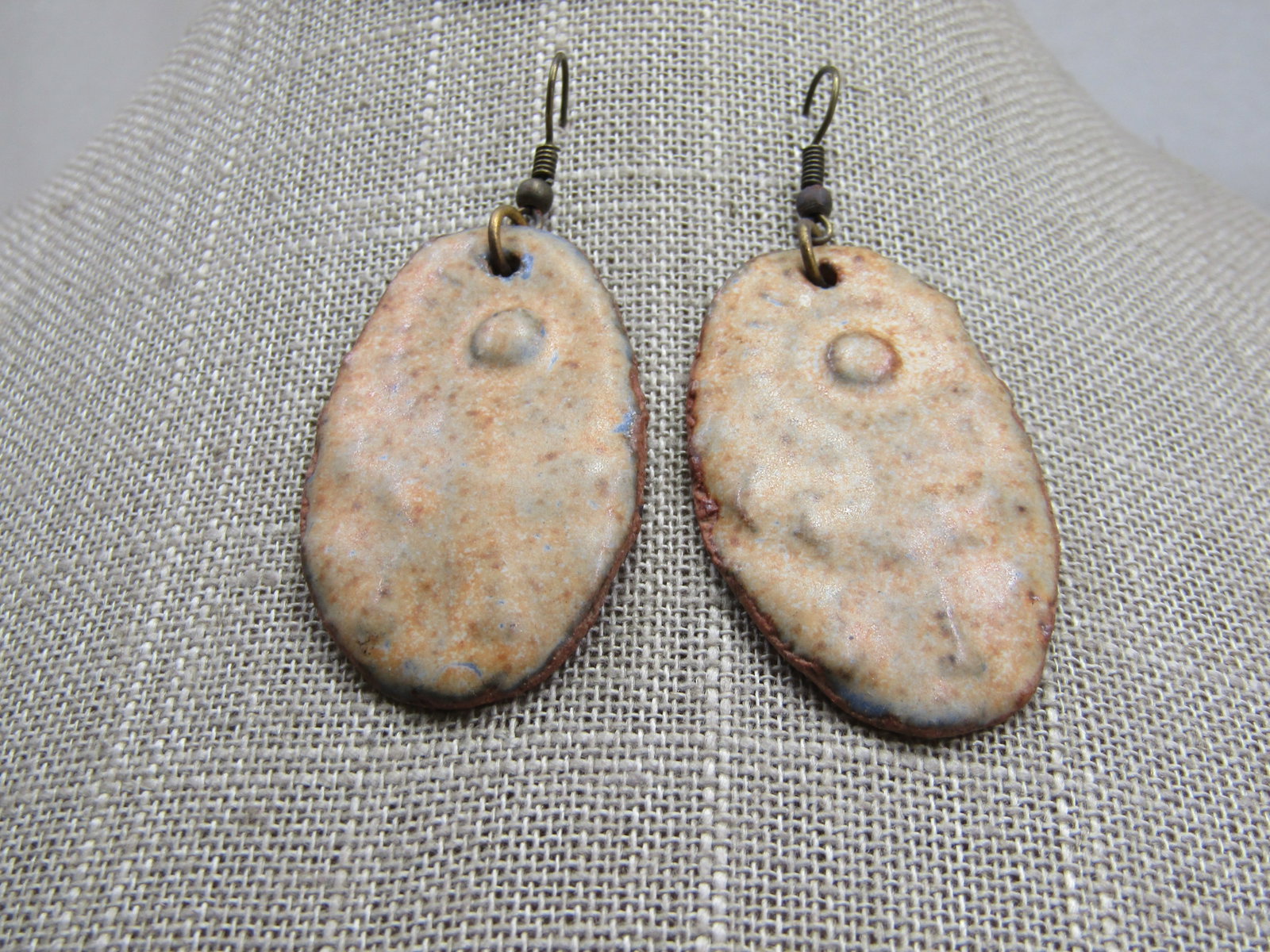 Vintage Hand Made Glazed Clay Earrings 2-3/8" - 2