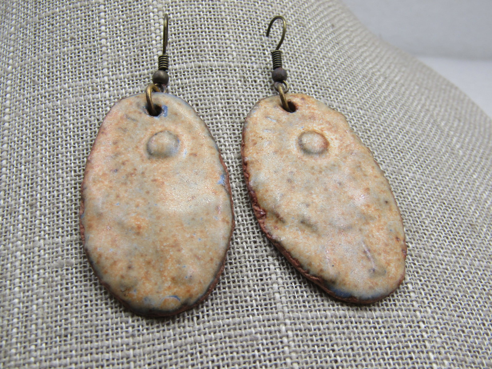 Vintage Hand Made Glazed Clay Earrings 2-3/8" - 3