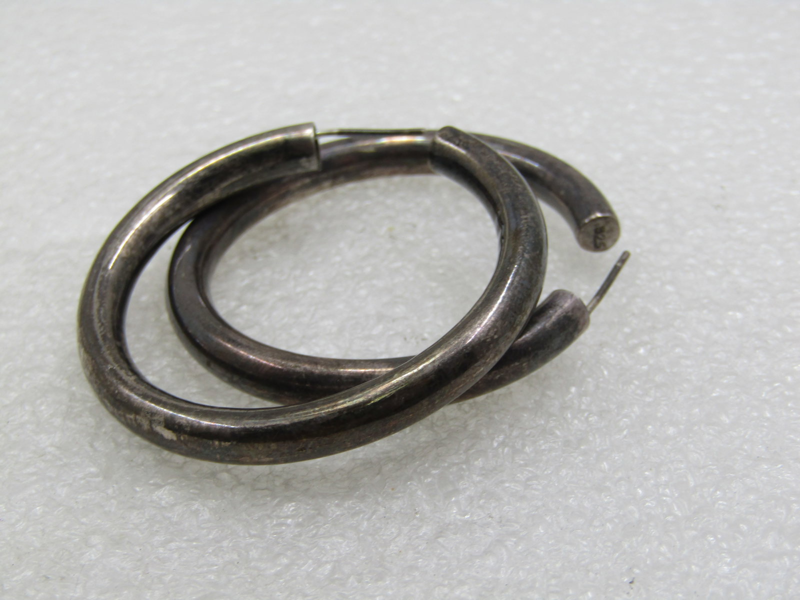 Vintage Sterling Large Hoop Pierced Earrings, 5mm, 1.75", Boho - 5