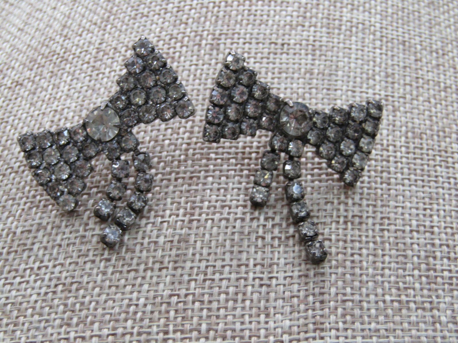Vintage Rhinestone Bow Pierced Earrings, Dangling Tails, 1.25" - 2