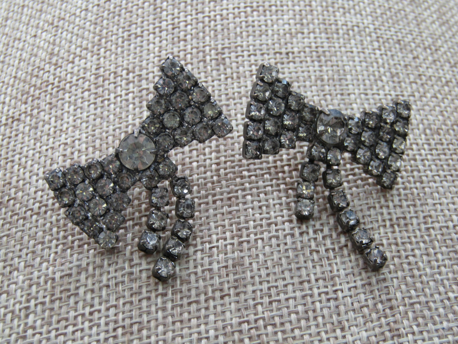 Vintage Rhinestone Bow Pierced Earrings, Dangling Tails, 1.25" - 3