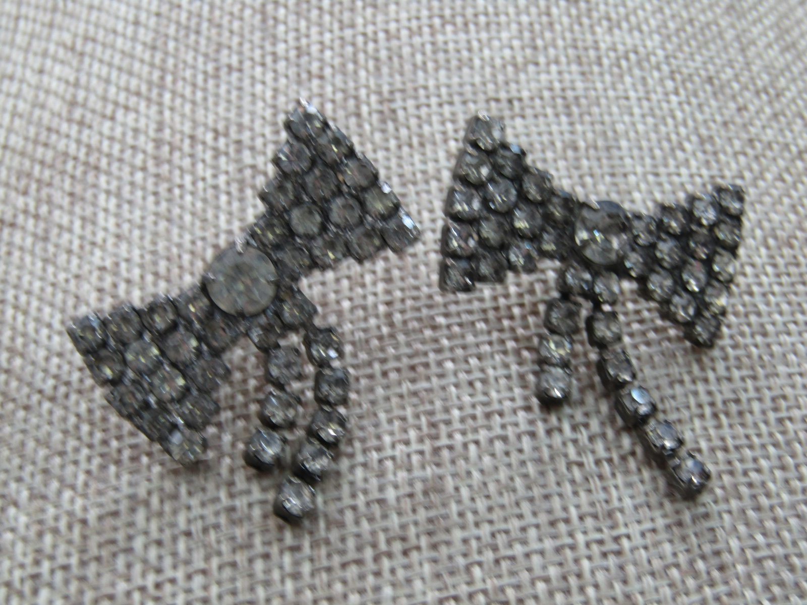 Vintage Rhinestone Bow Pierced Earrings, Dangling Tails, 1.25" - 4