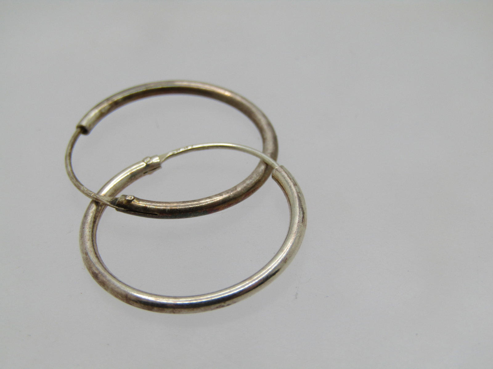 Vintage .900 Silver Hoop Earrings, Pierced, 7/8", 1970's-1980's. - 2